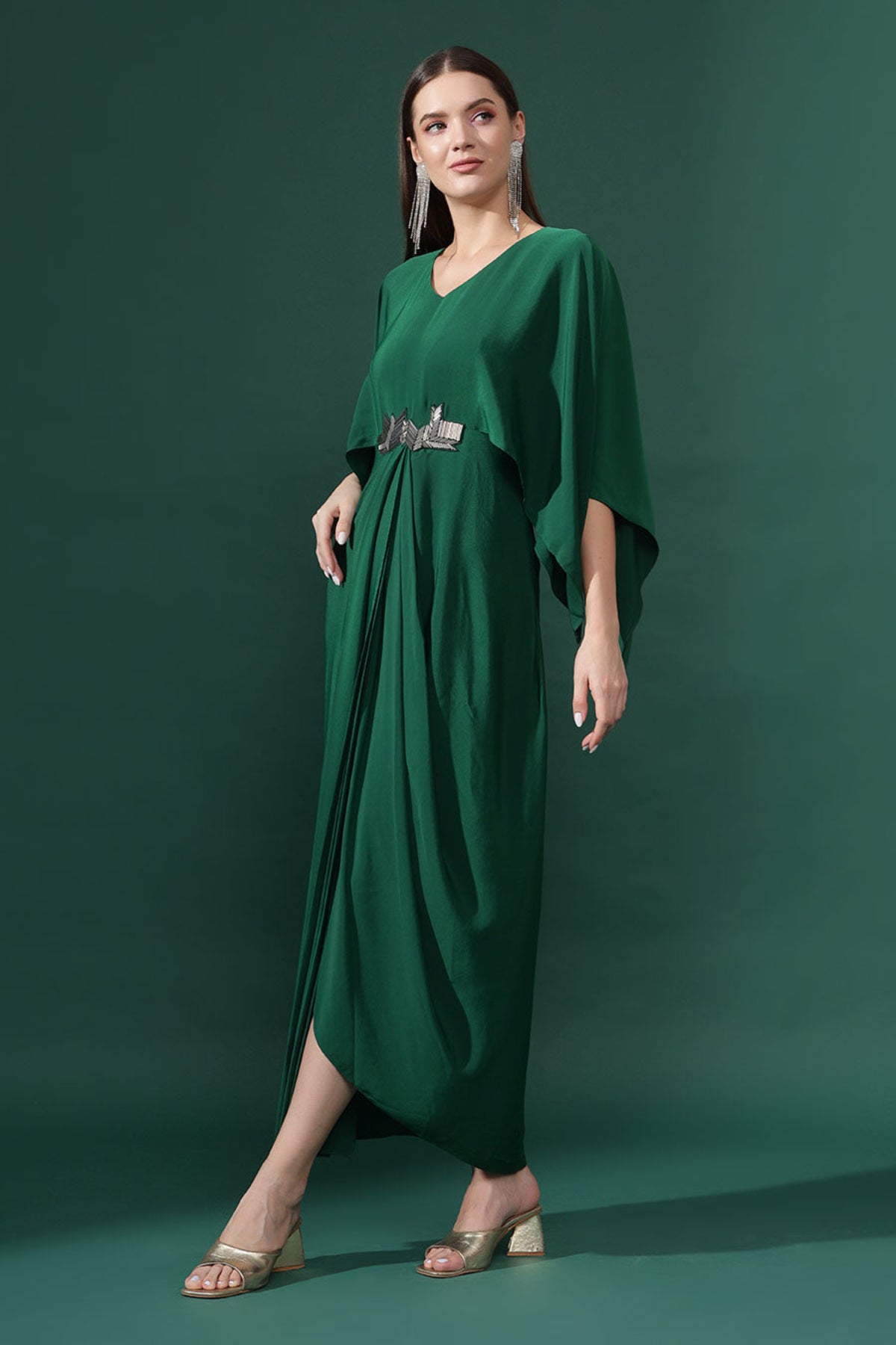 Bottle Green Draped Dress