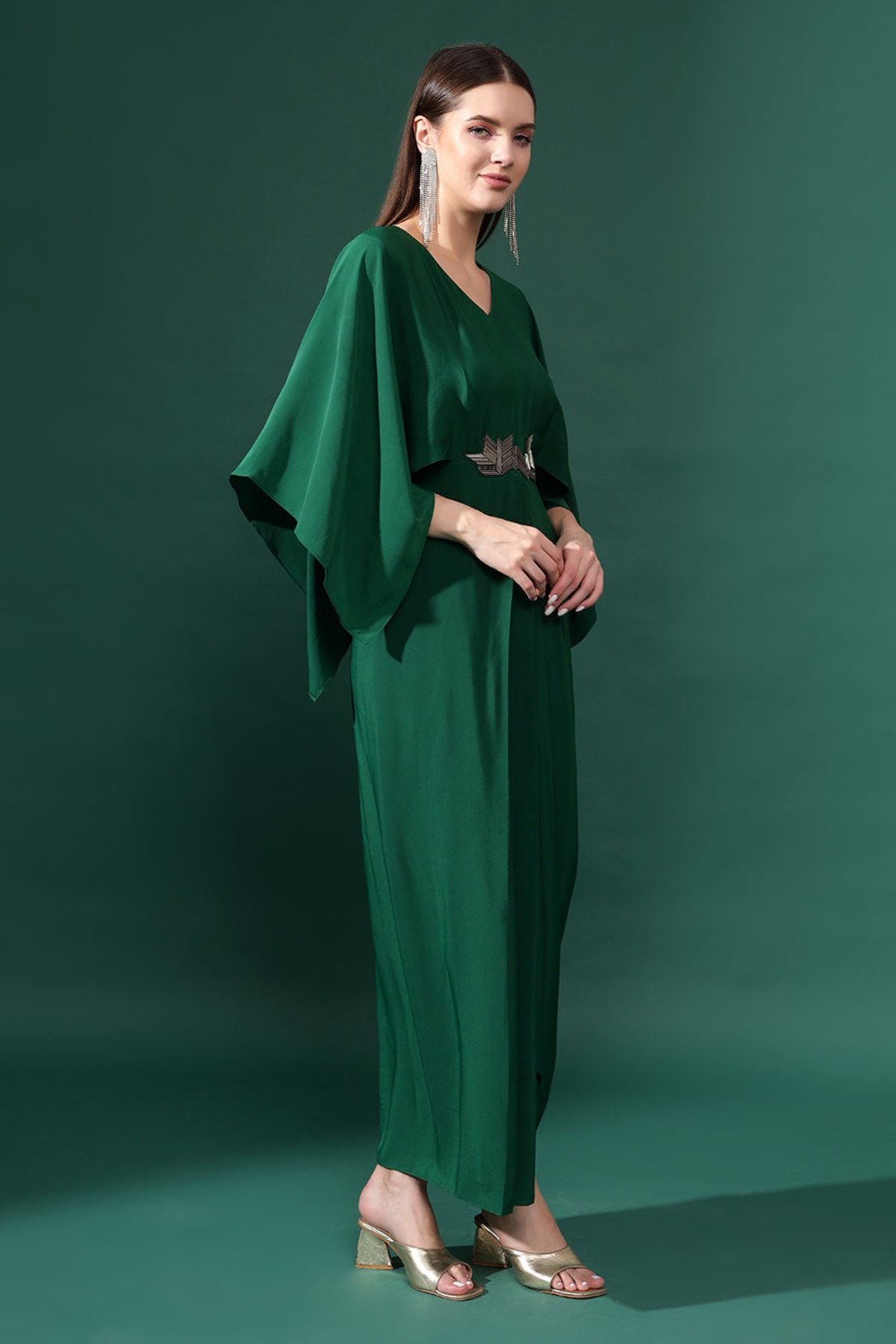 Bottle Green Draped Dress