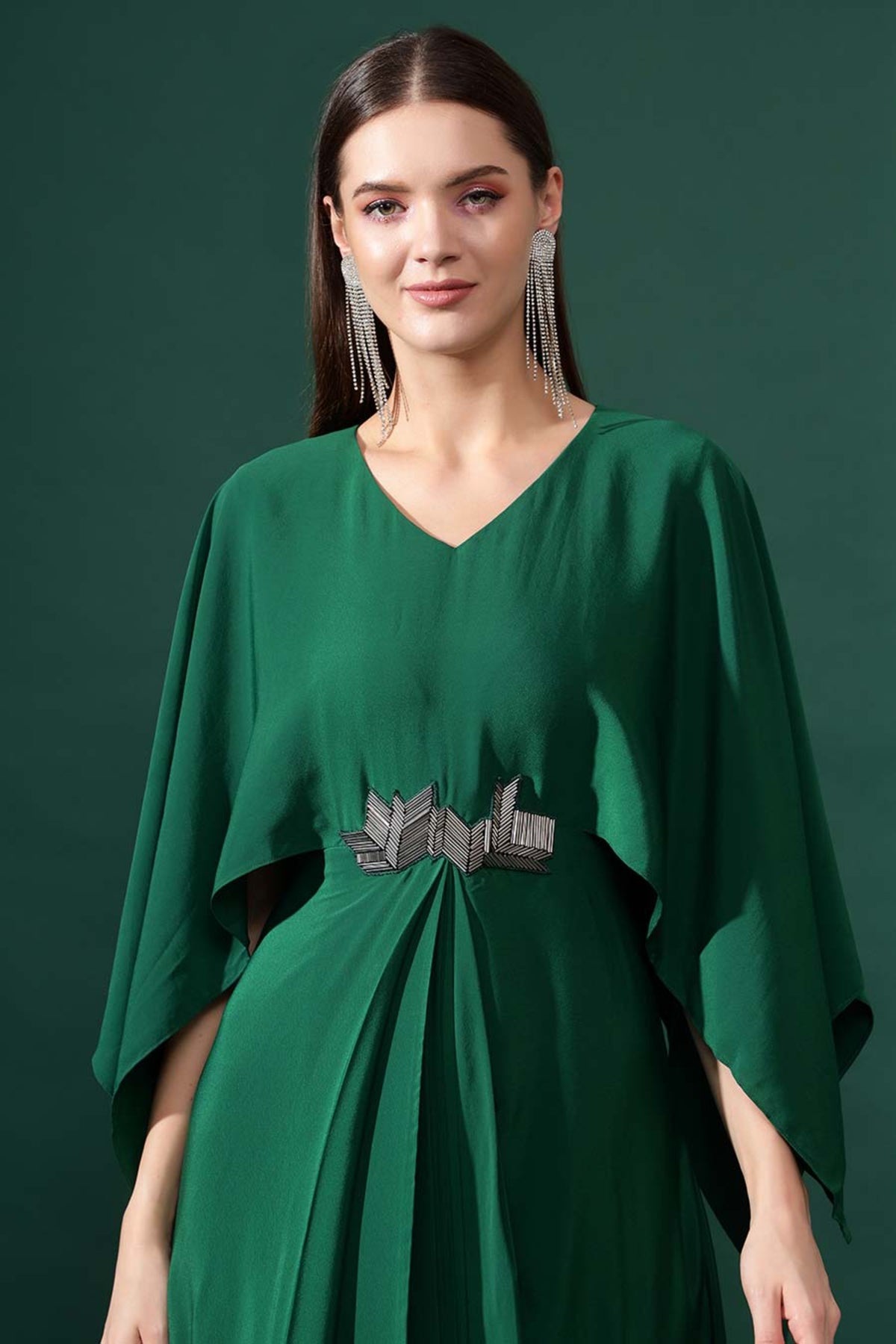 Bottle Green Draped Dress