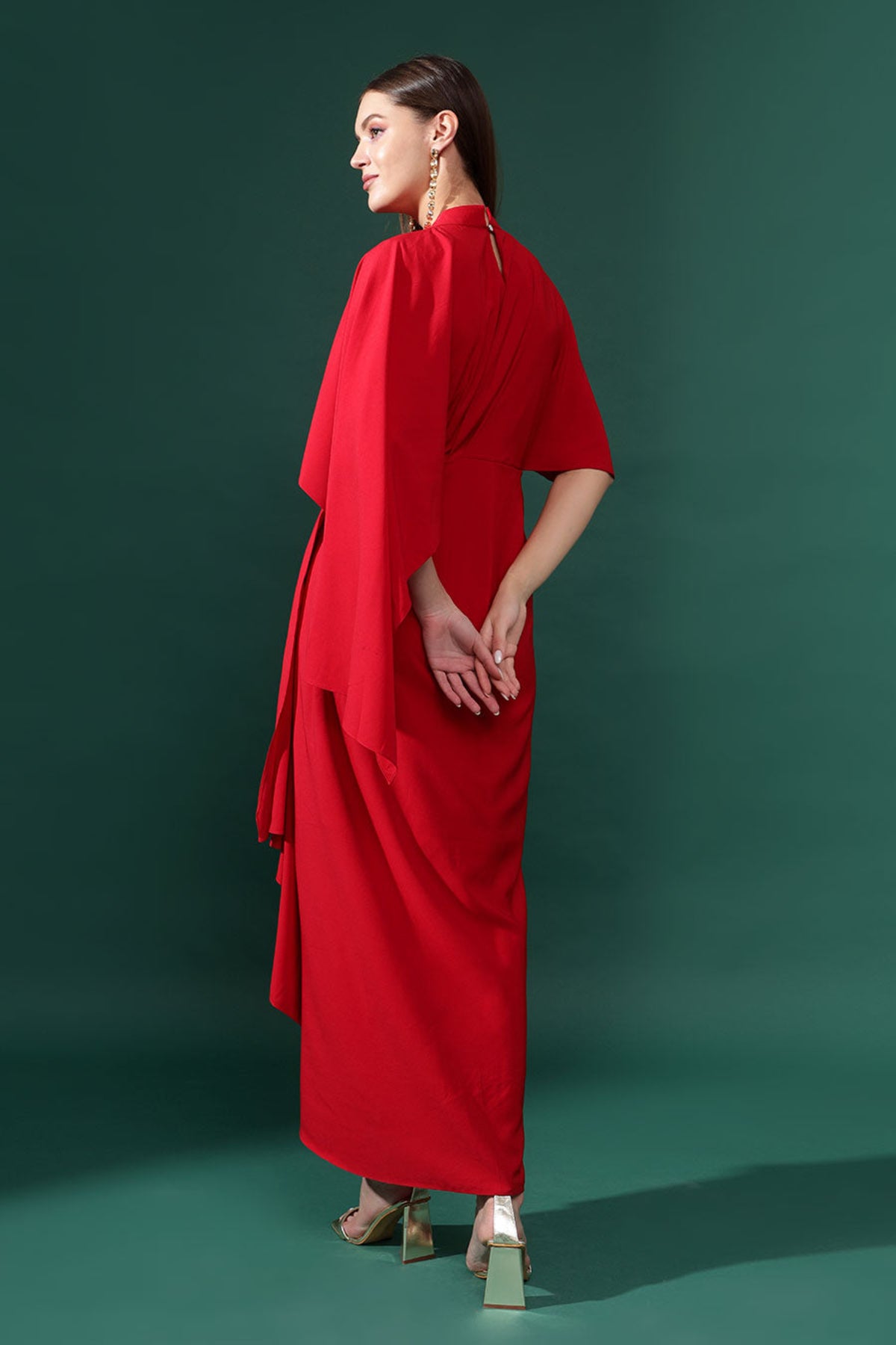 Red Pleated Draped Dress