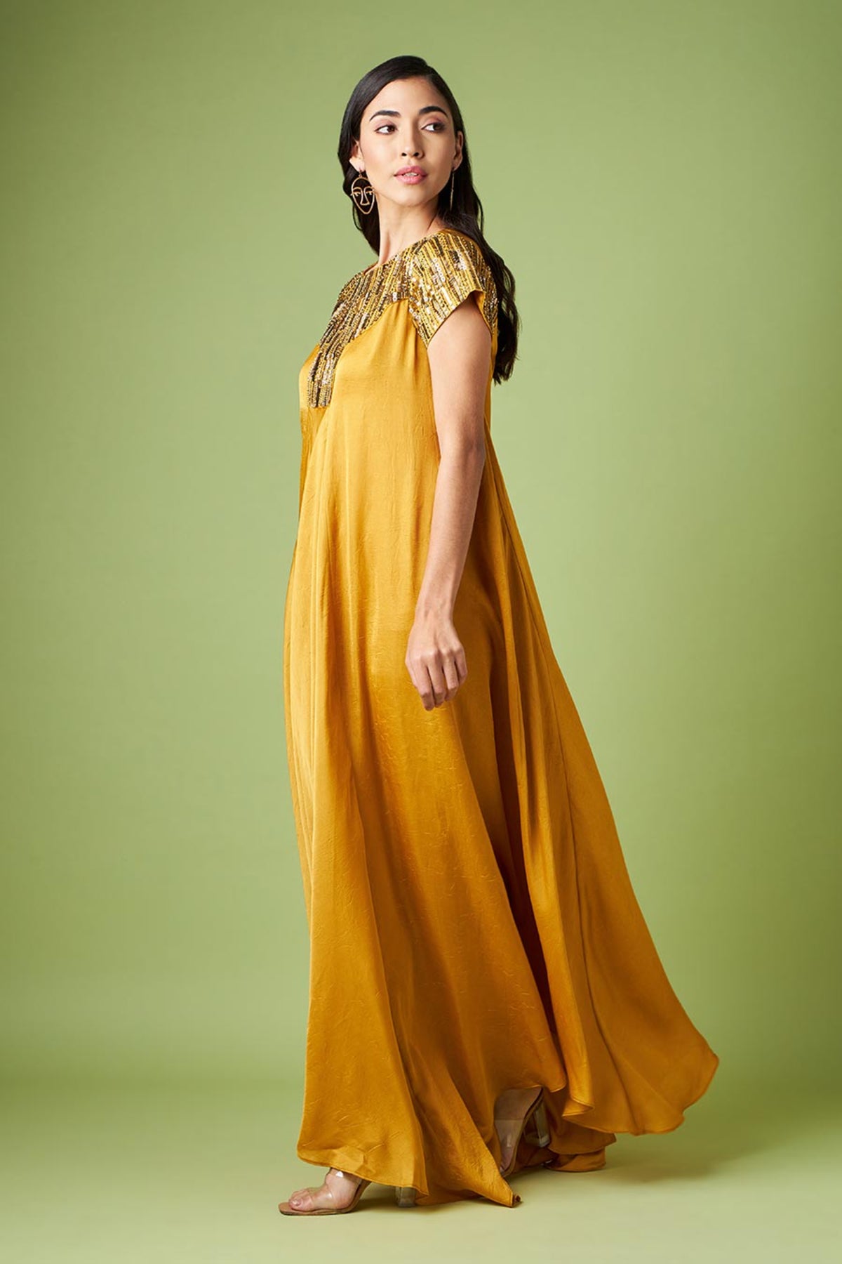 Mustard Embellished Maxi Dress