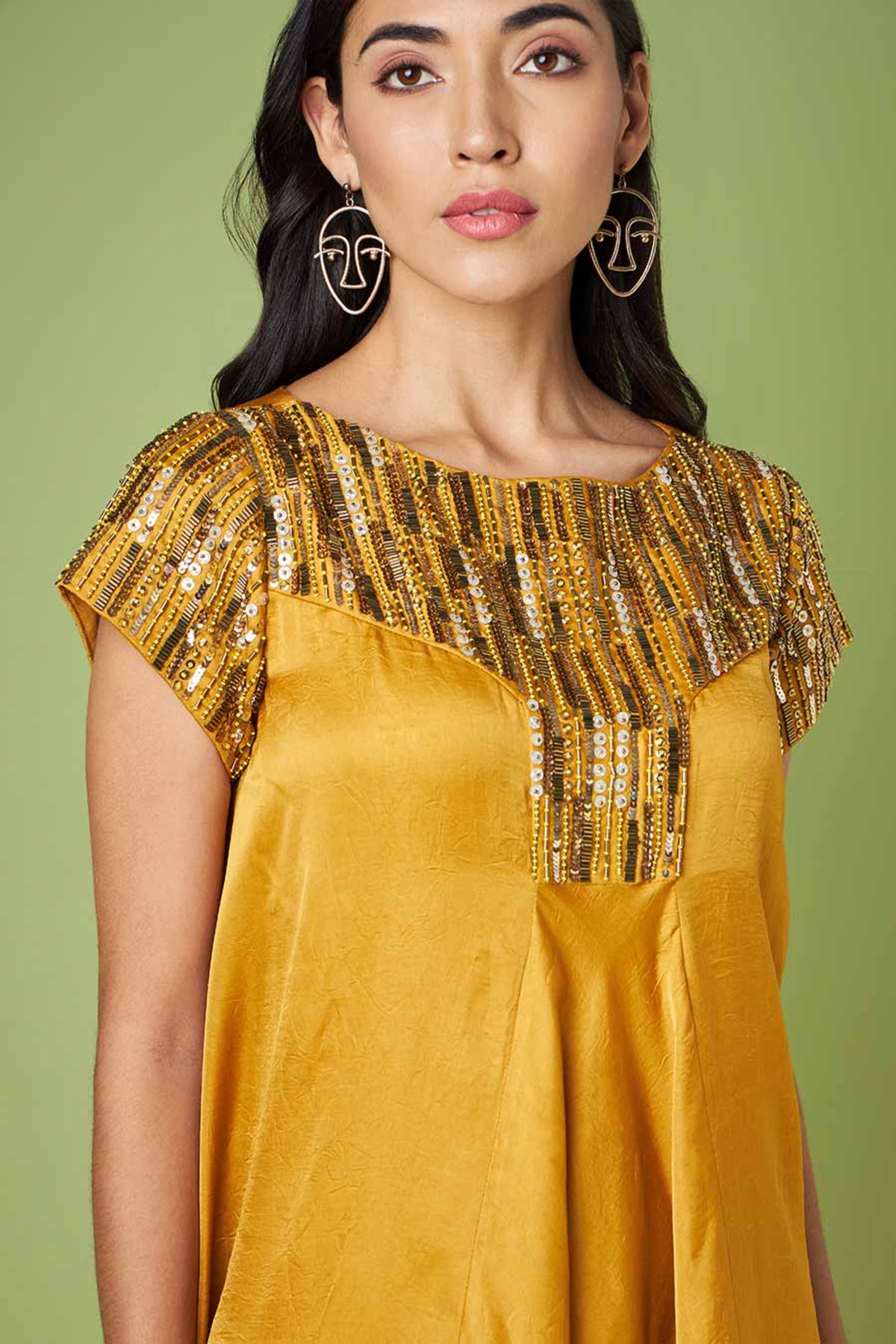 Mustard Embellished Maxi Dress