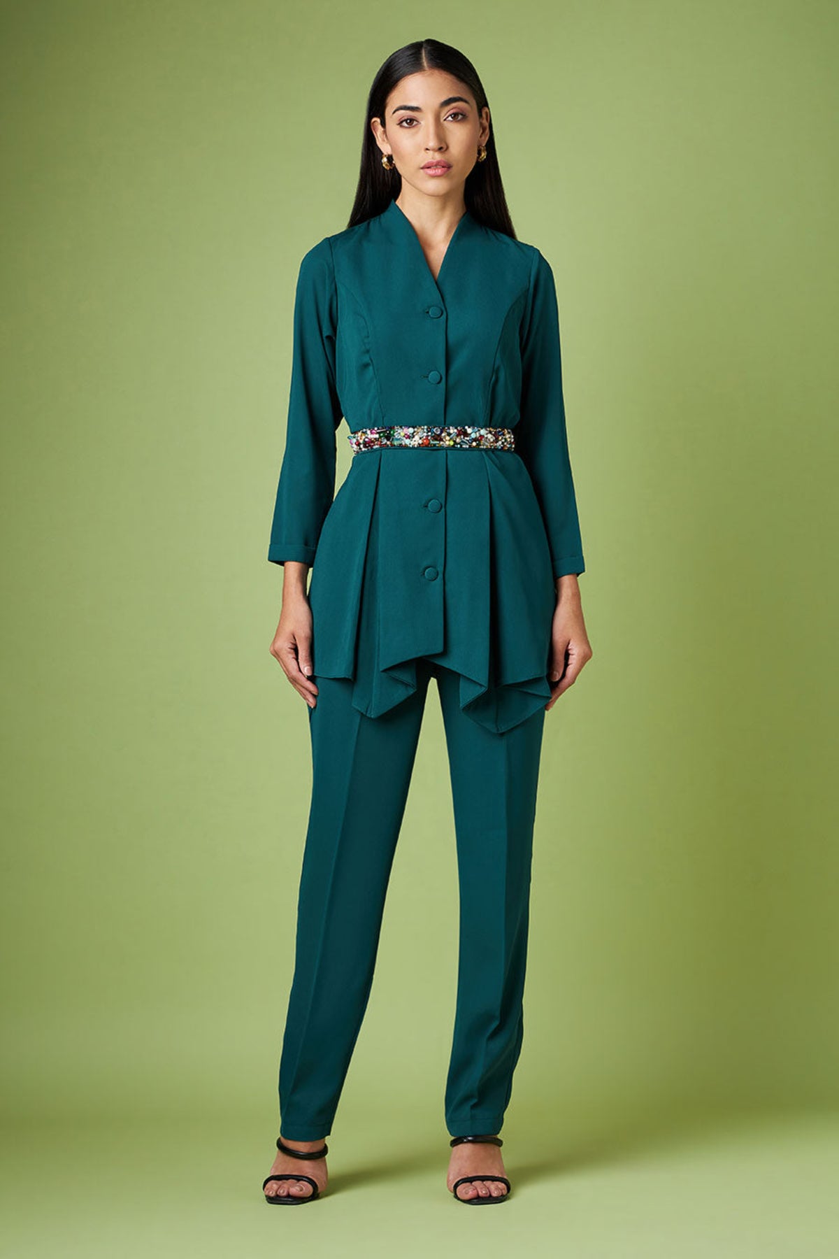 Box Pleat Blazer Pant Suit