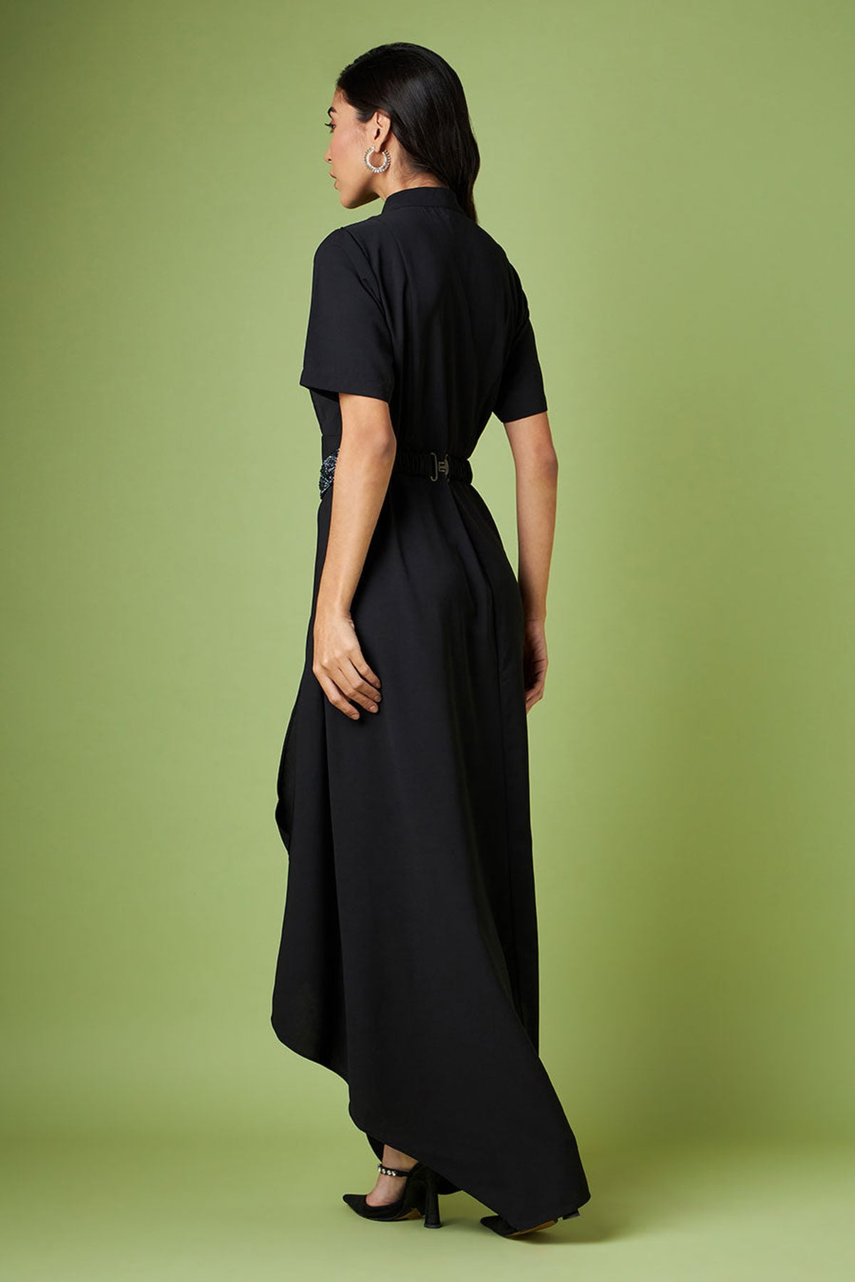 Black Drape Dress With Crysral Belt