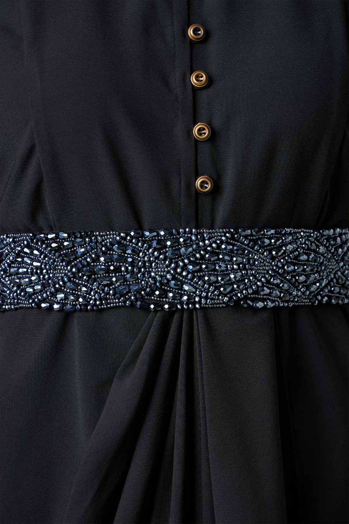 Black Drape Dress With Crysral Belt