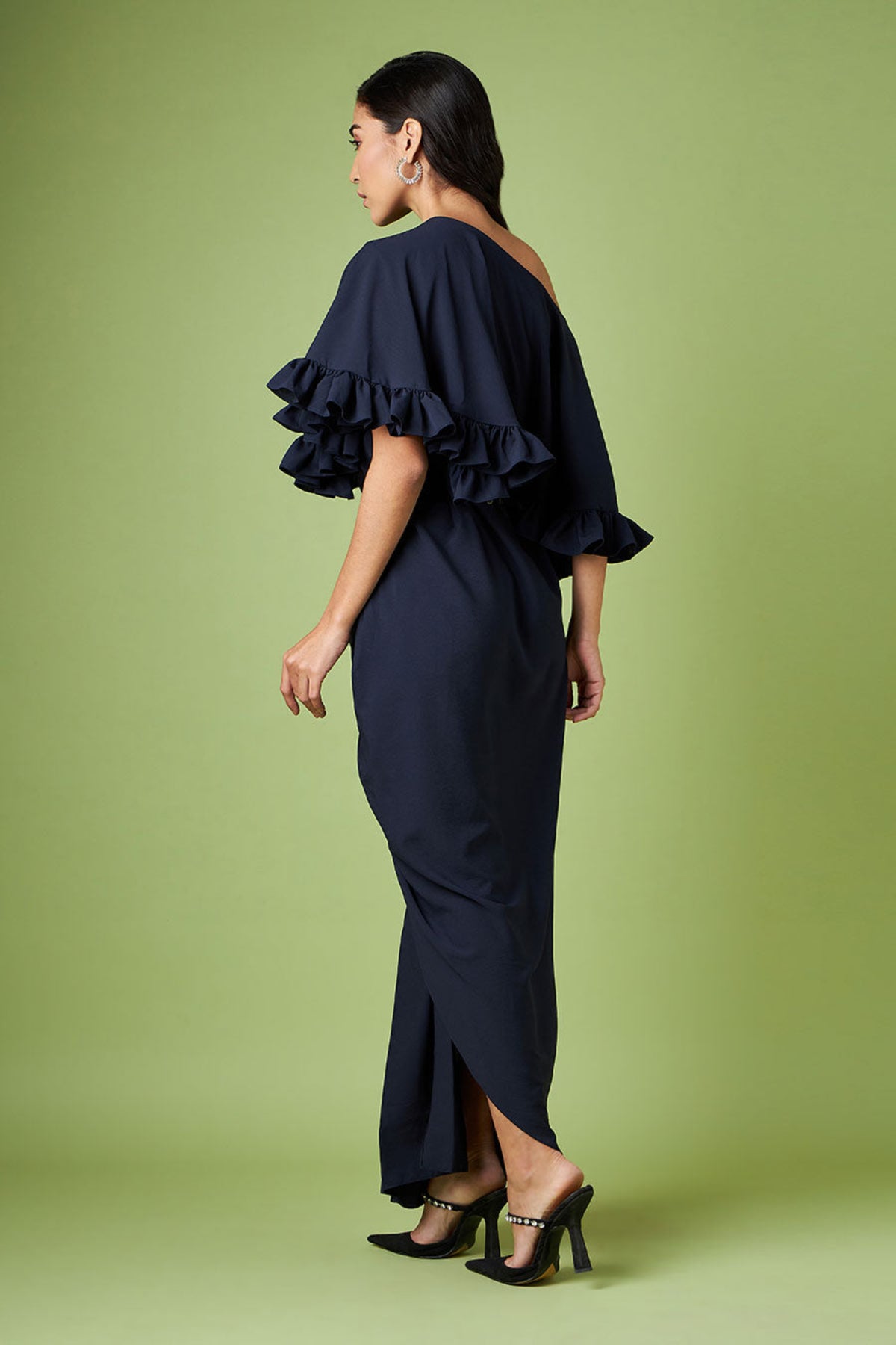 Drop Shoulder Drape Dress With Crystal Belt