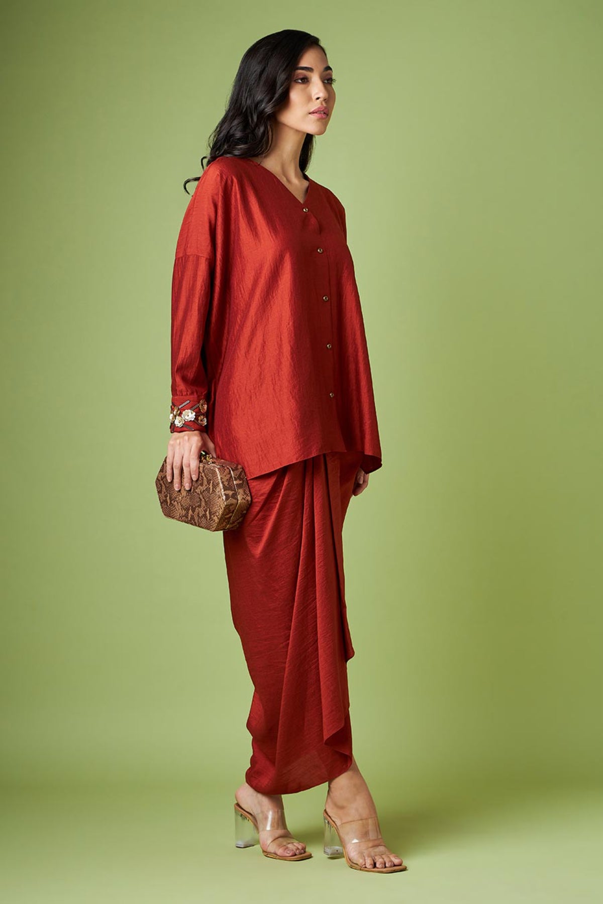 Rust Orange Tunic Skirt Set