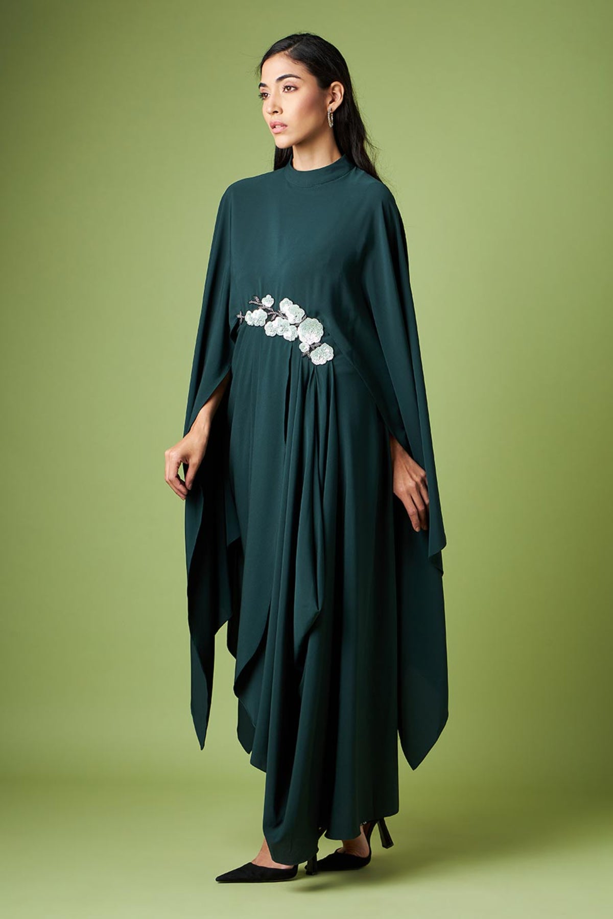 Sara Drape Dress With Floral Applique