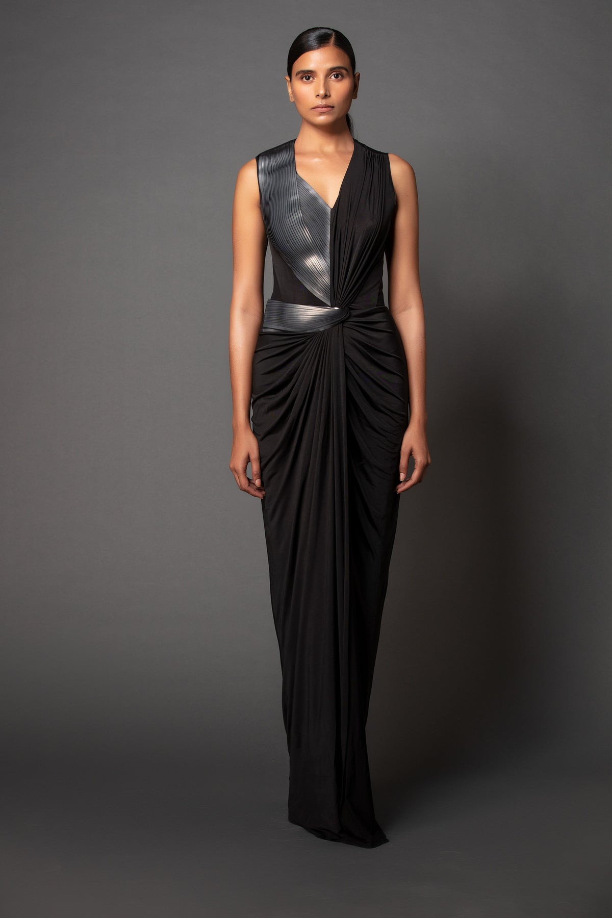 Metallic draped dress