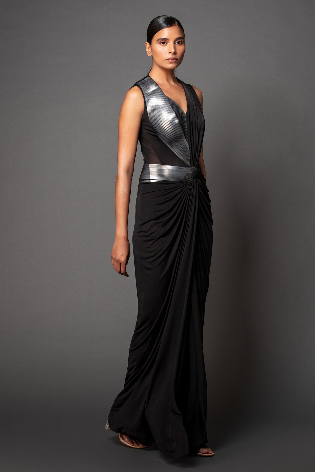 Metallic draped dress