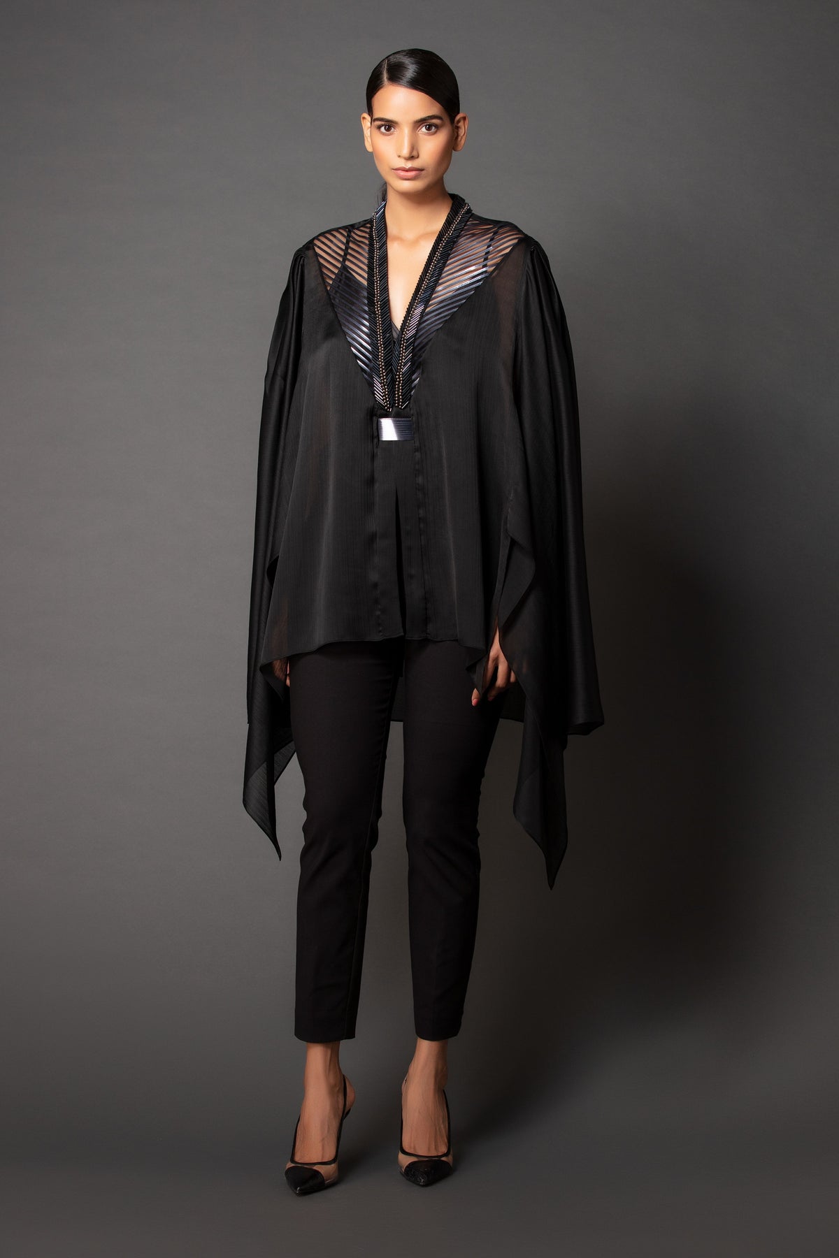 Metallic panelled cape