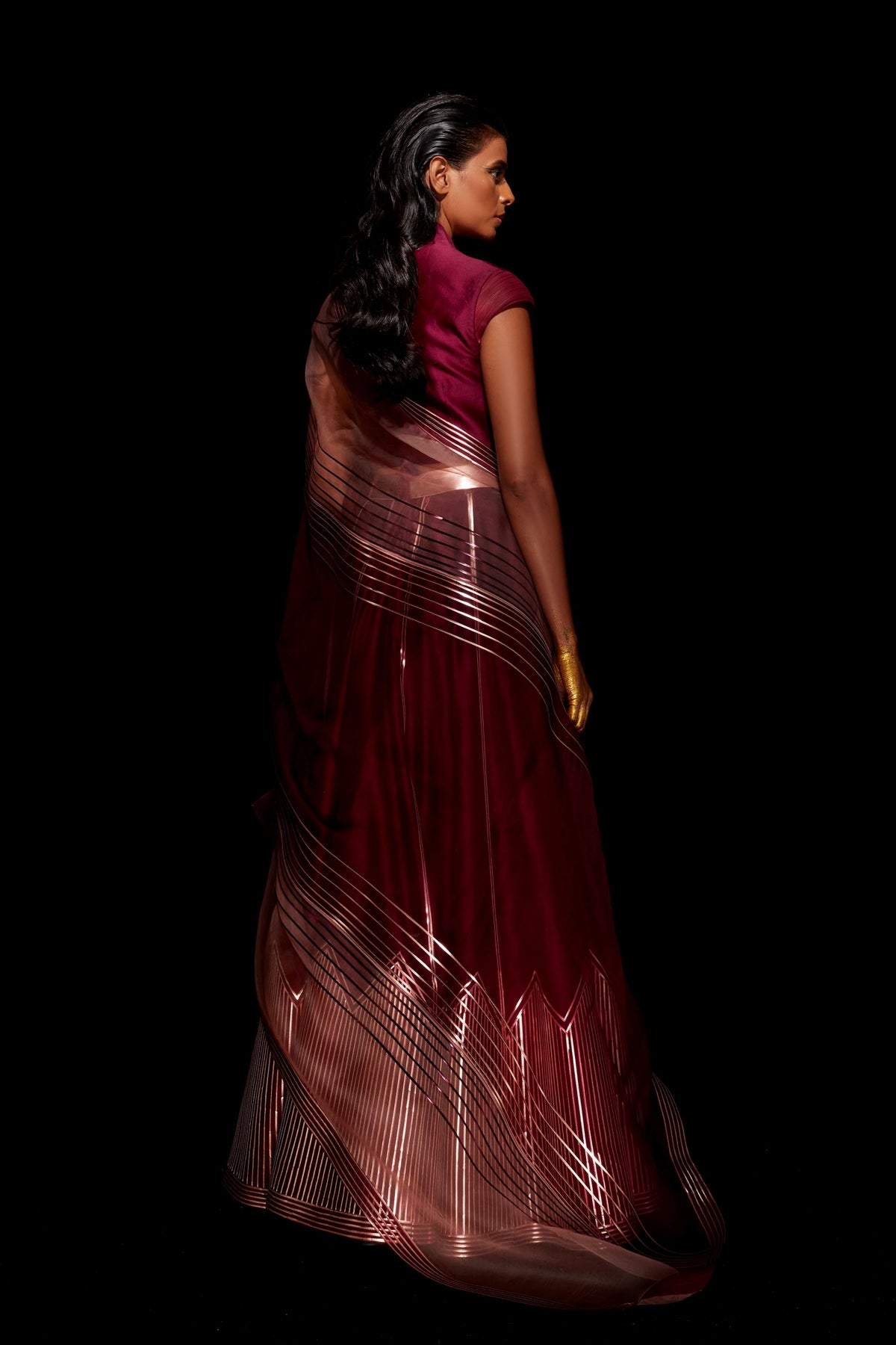 Metallic structured lehenga in maroon