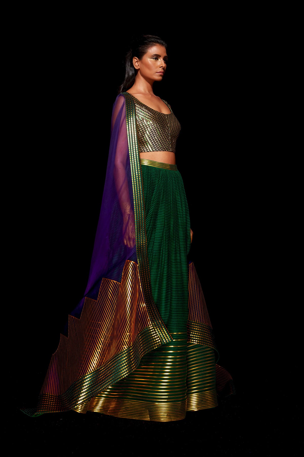 Metallic striped lehenga