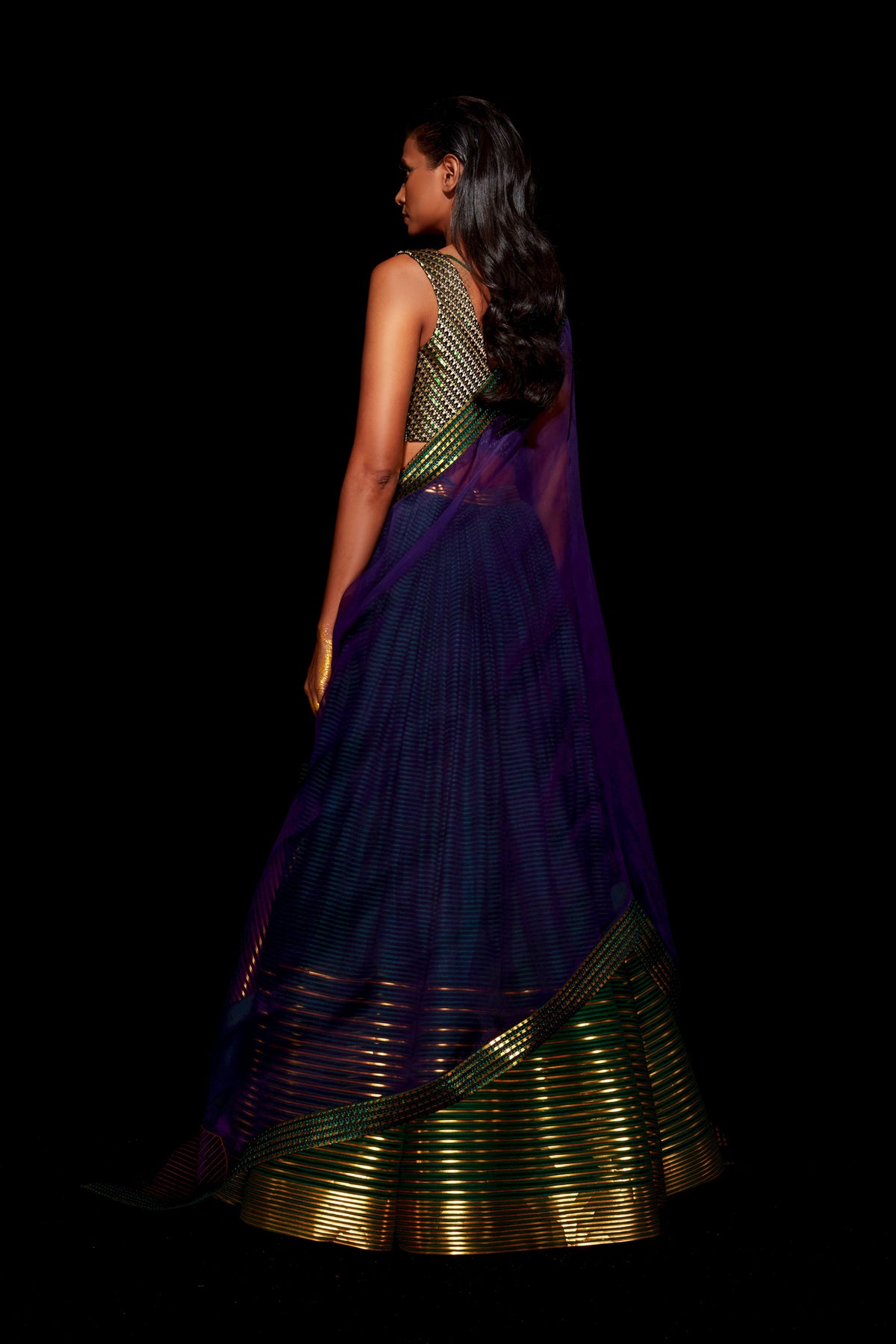 Metallic striped lehenga