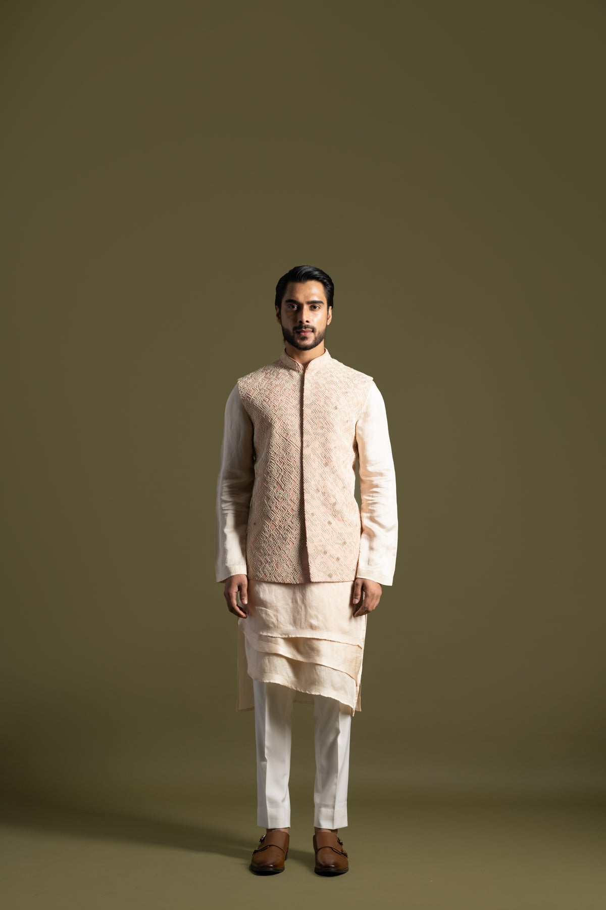 Peach Silk Nehru Jacket