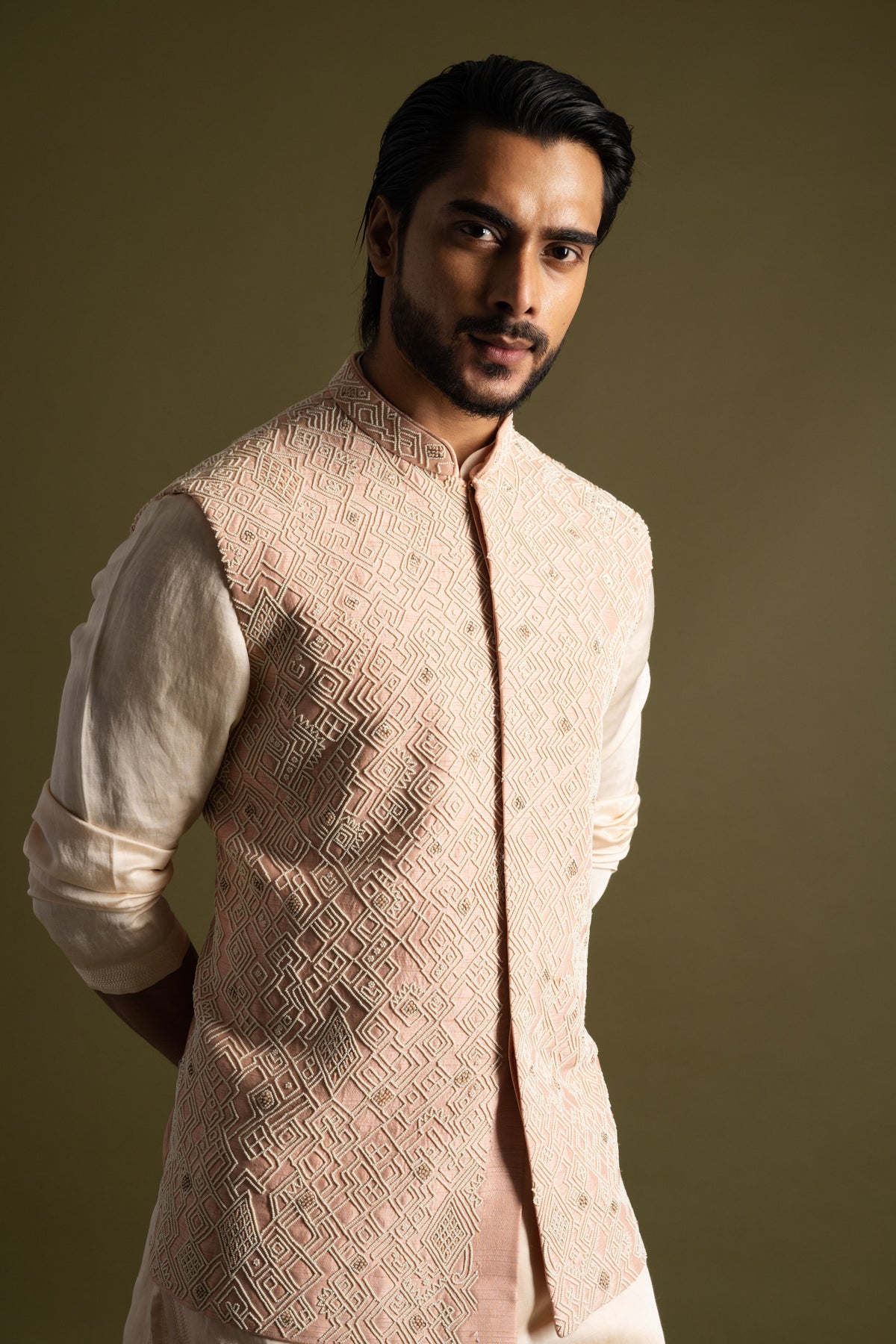 Peach Silk Nehru Jacket