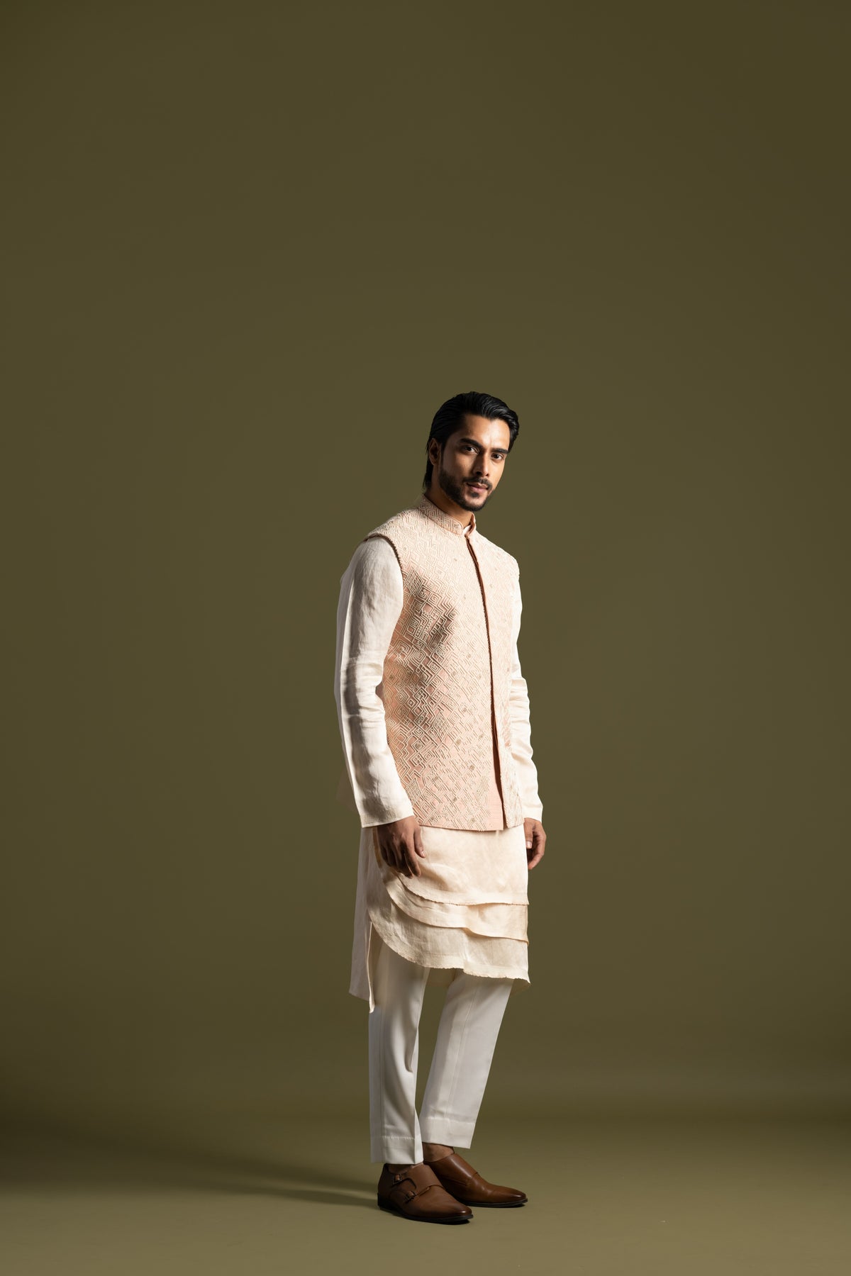 Peach Silk Nehru Jacket