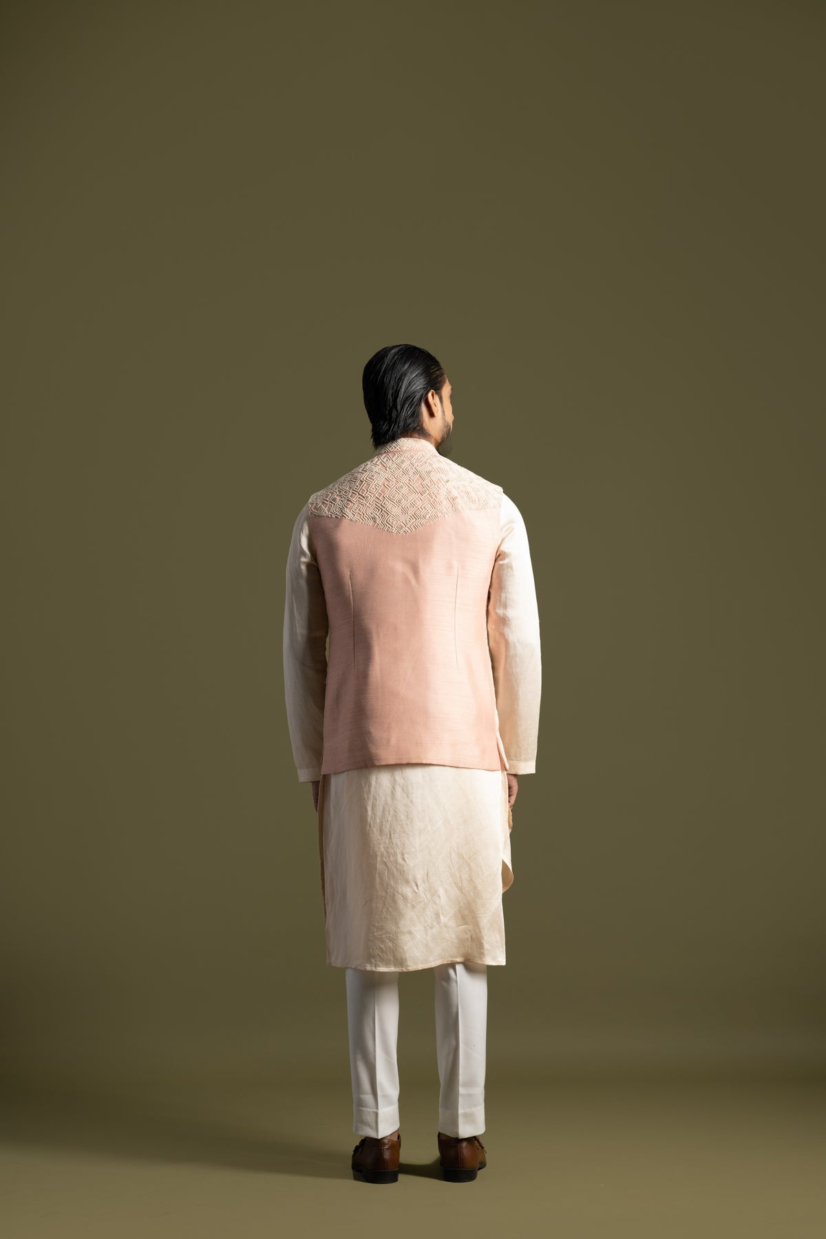 Peach Silk Nehru Jacket