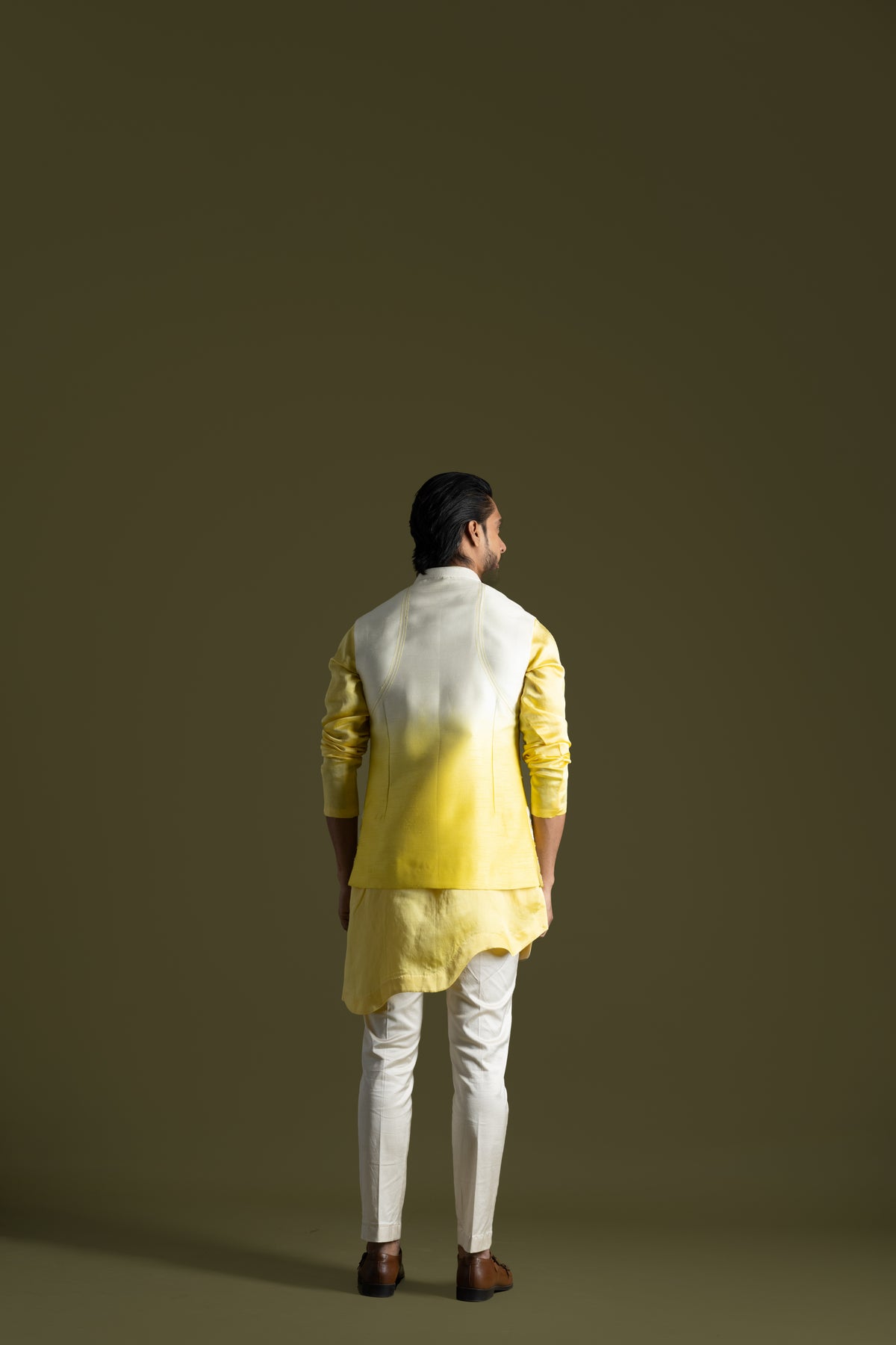 Cream To Yellow Nehru Jacket