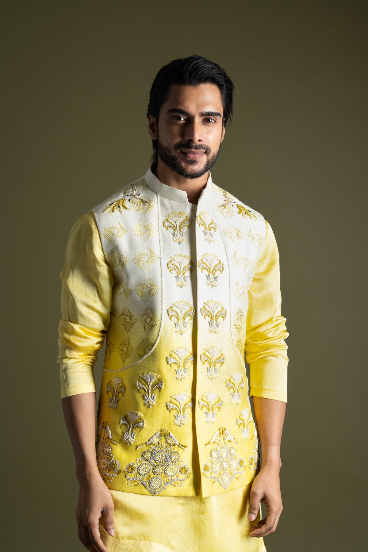 Cream To Yellow Kurta Set