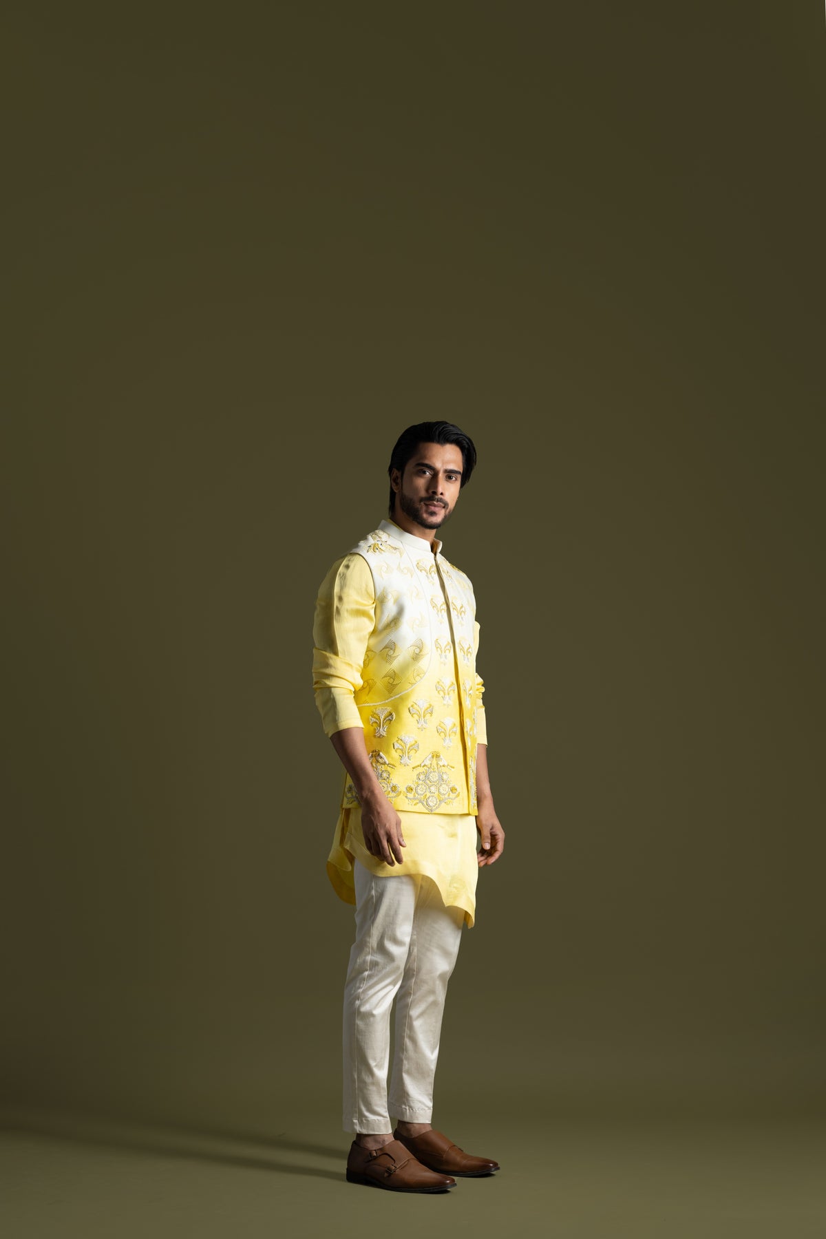 Cream To Yellow Kurta Set