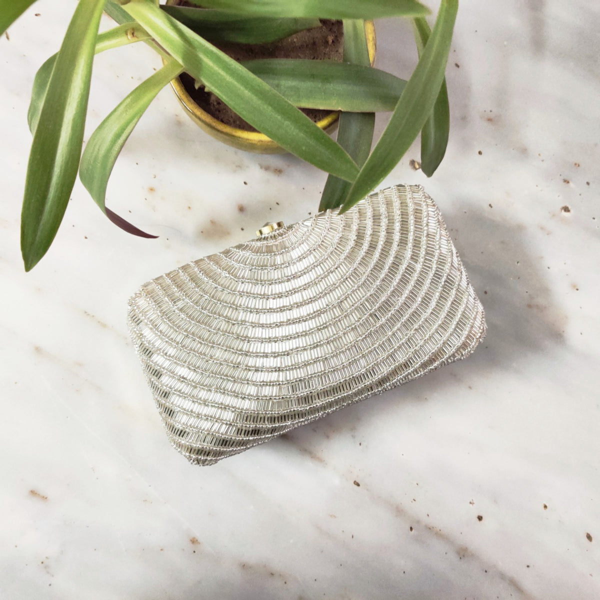 Silver cleopatra handembroidered clutch