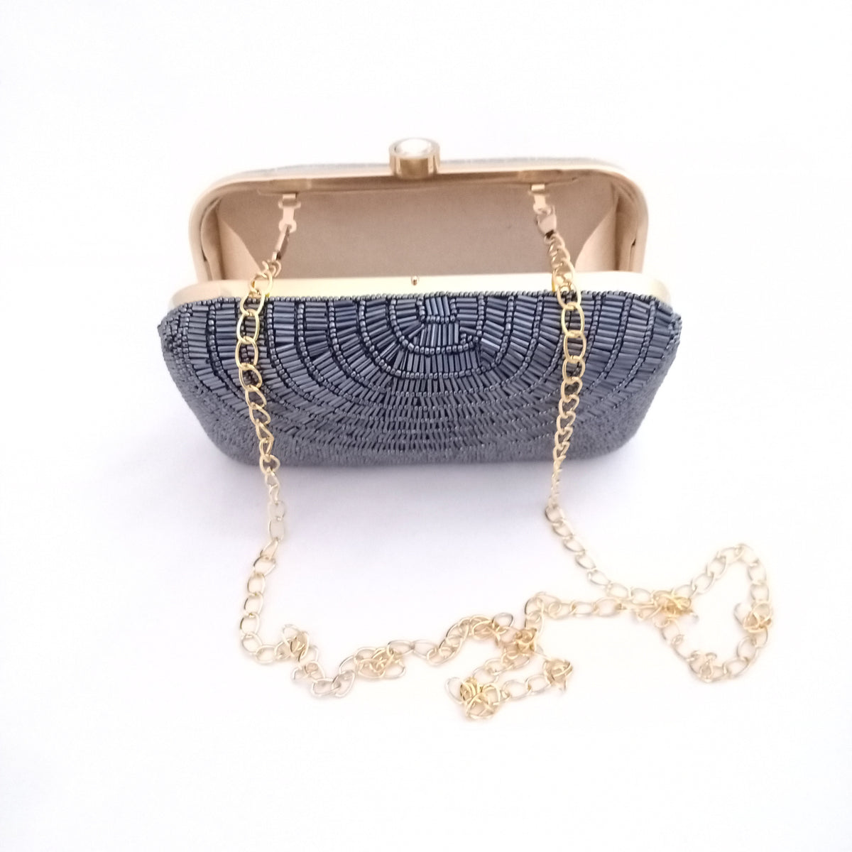 Grey beaded clutch