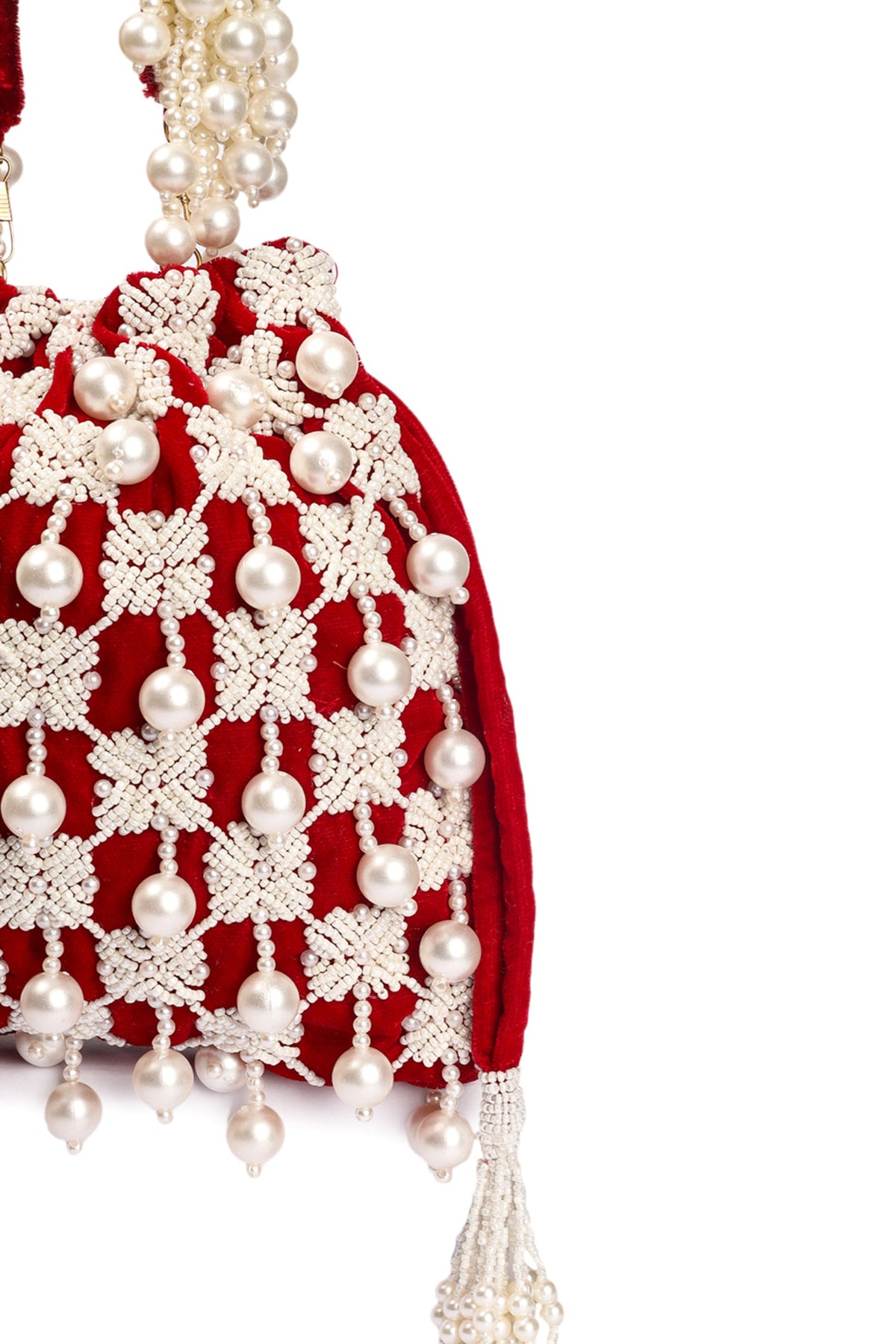 Rubysome pearl tassel handembroidered potli
