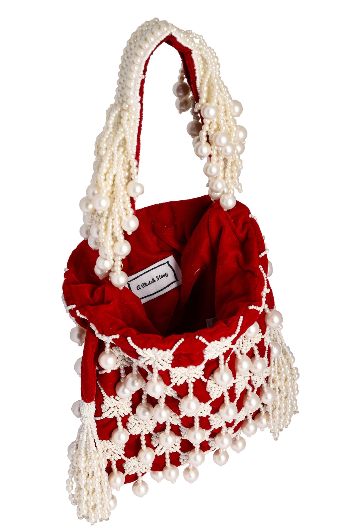 Rubysome pearl tassel handembroidered potli