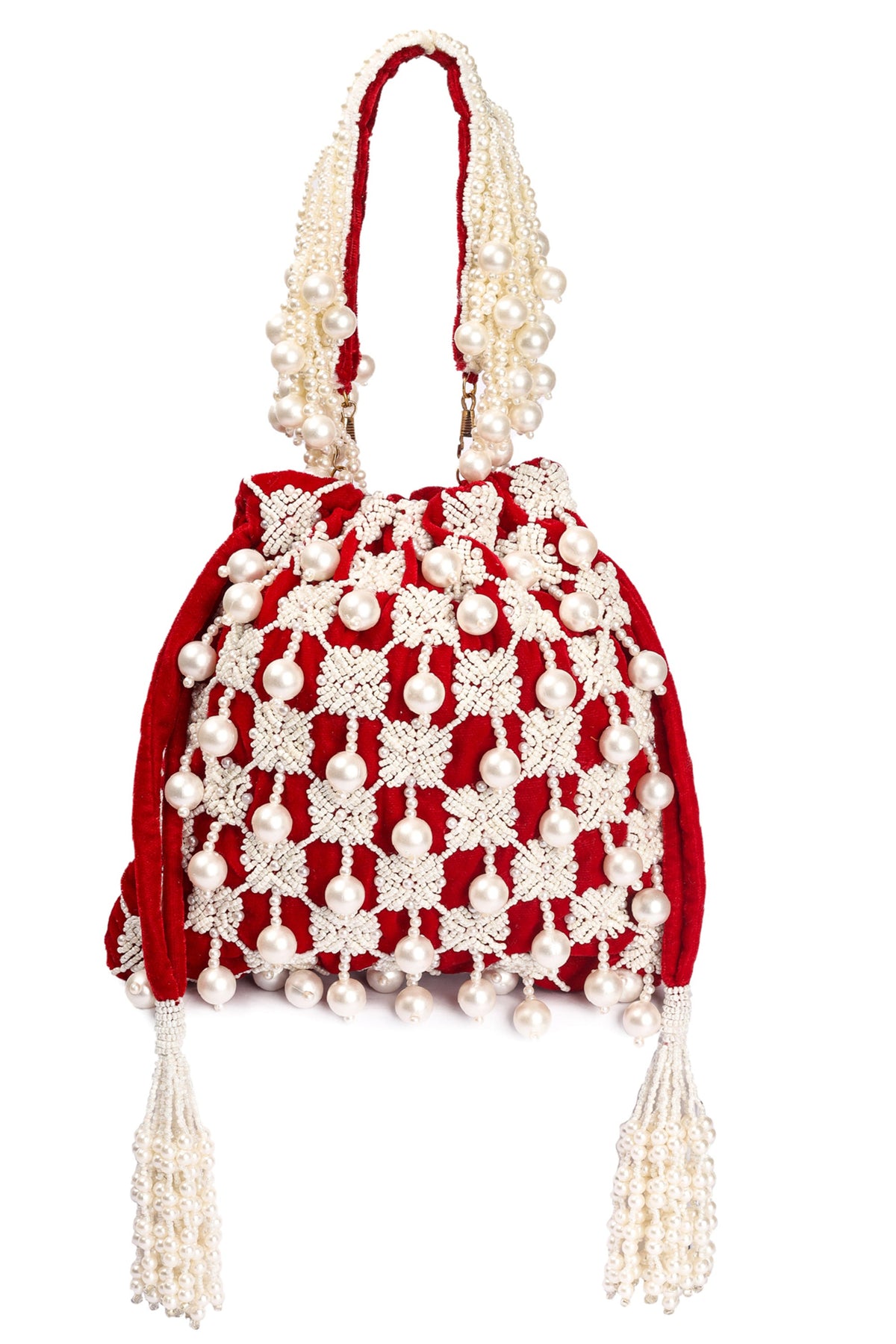 Rubysome pearl tassel handembroidered potli