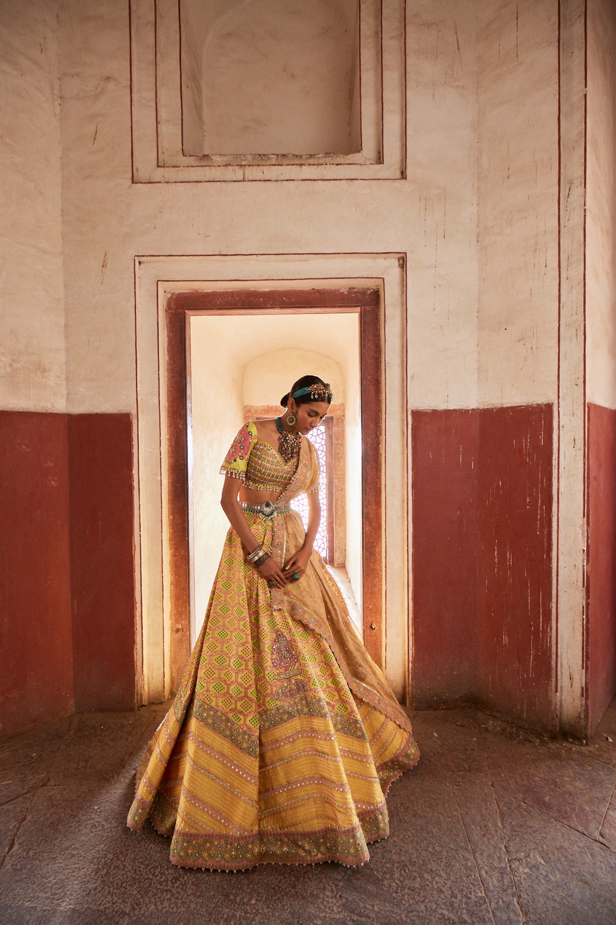 Yellow Bandhani Banarasi Lehenga Set