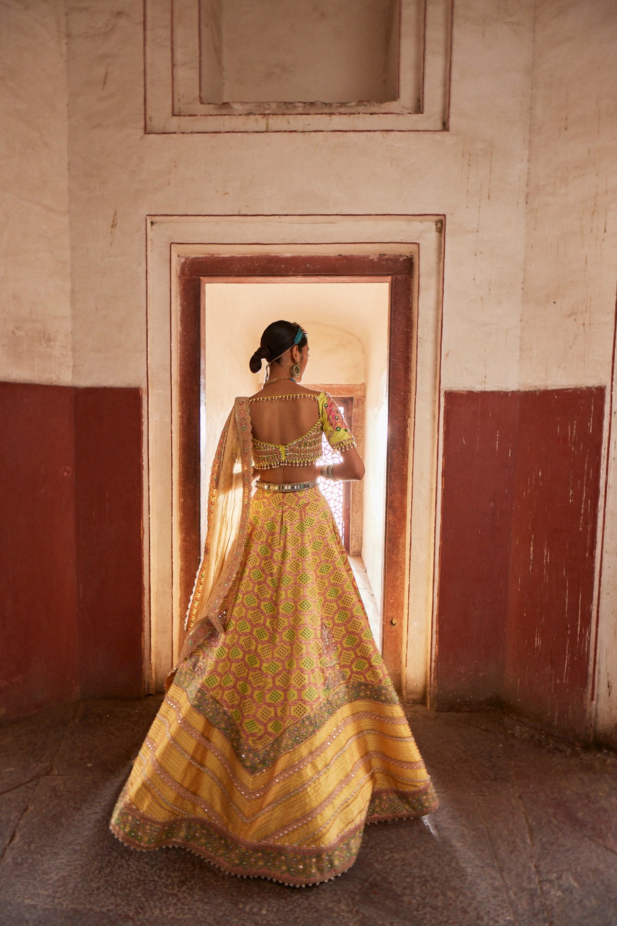 Yellow Bandhani Banarasi Lehenga Set