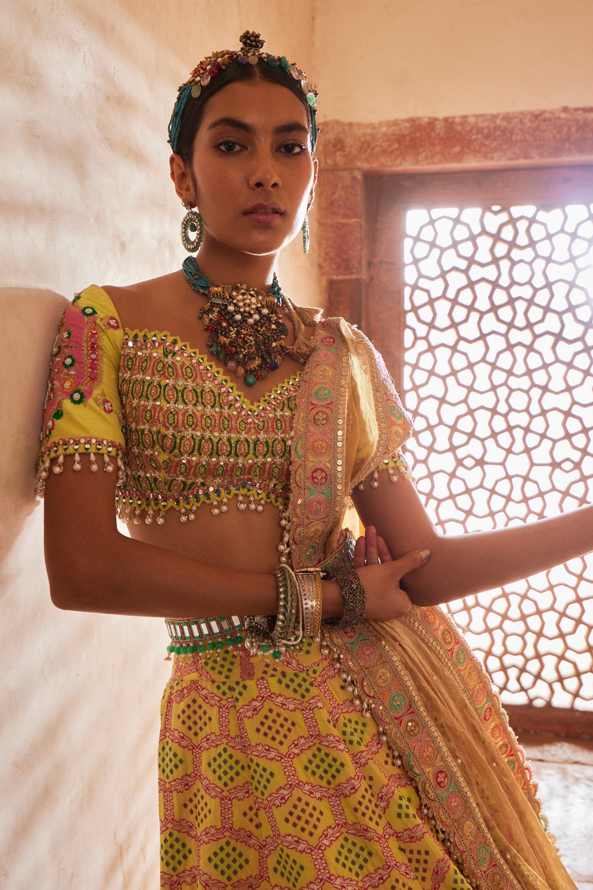 Yellow Bandhani Banarasi Lehenga Set