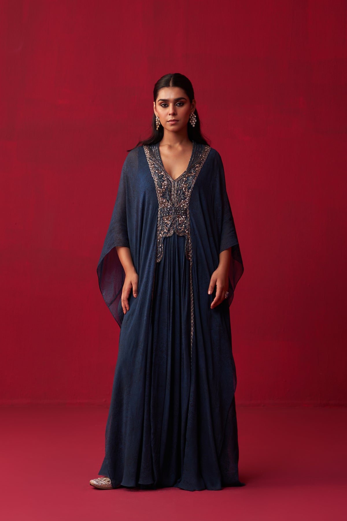 Glitch Gold Blue Georgette Kaftan