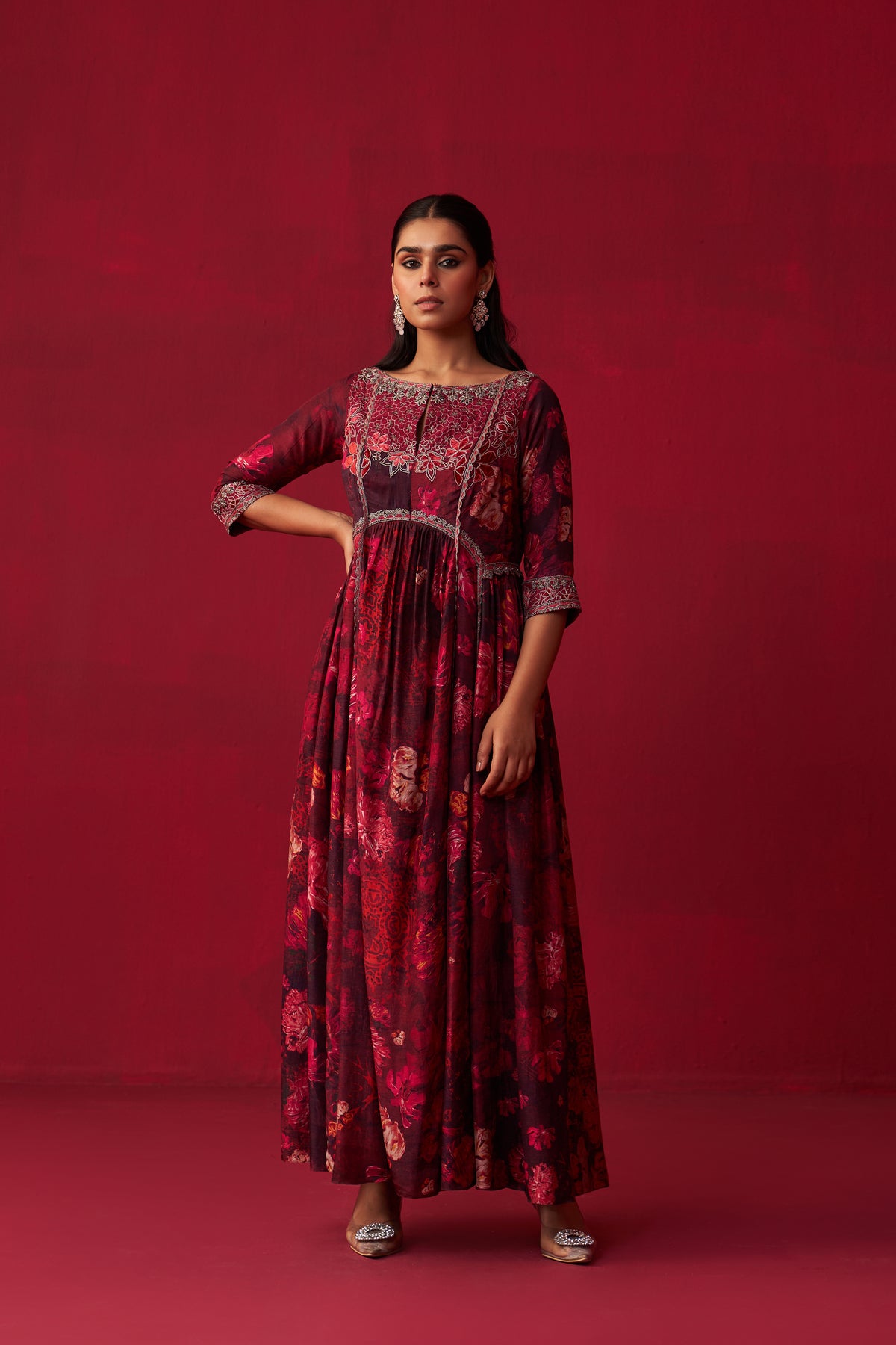Pink Natures Bounty Paneled Kurta Set