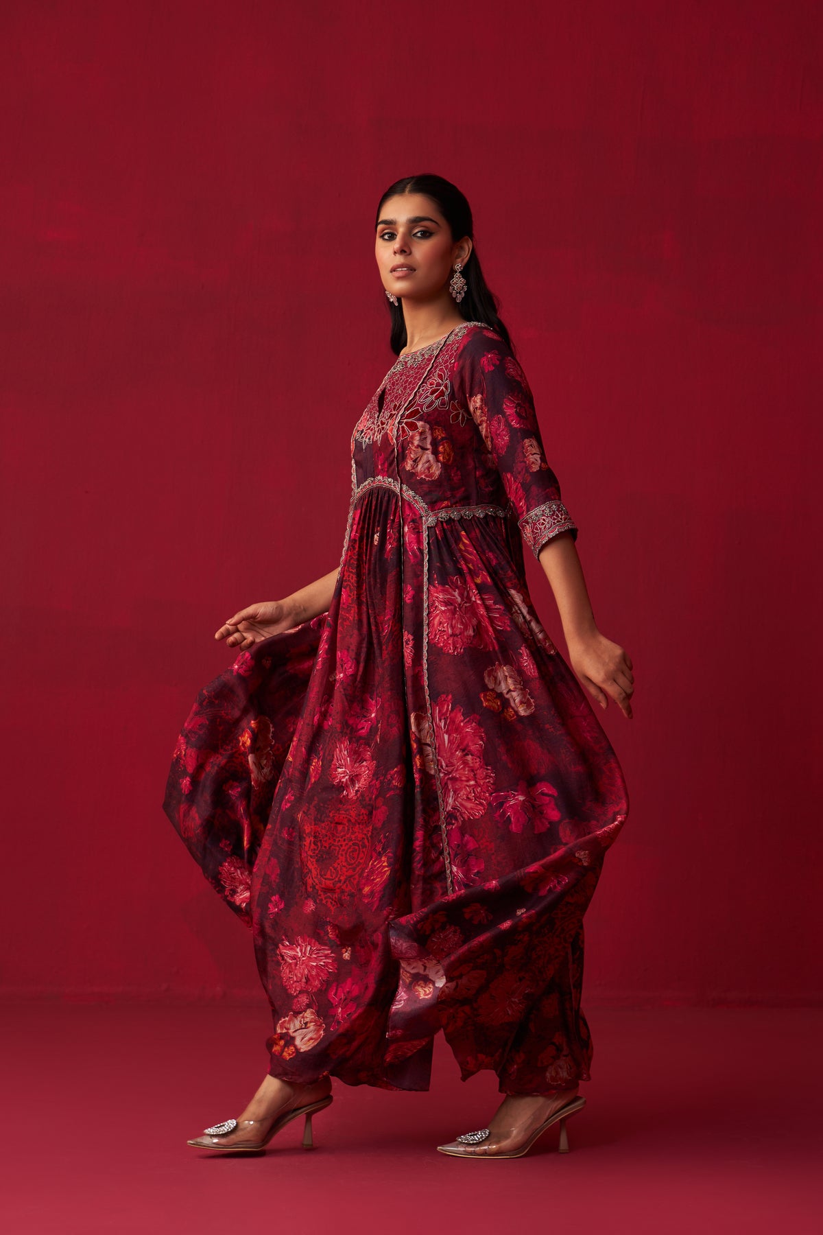 Pink Natures Bounty Paneled Kurta Set