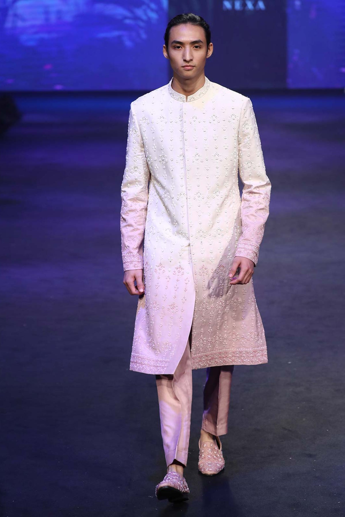 Beige &amp; amaranth pink ombre sherwani set