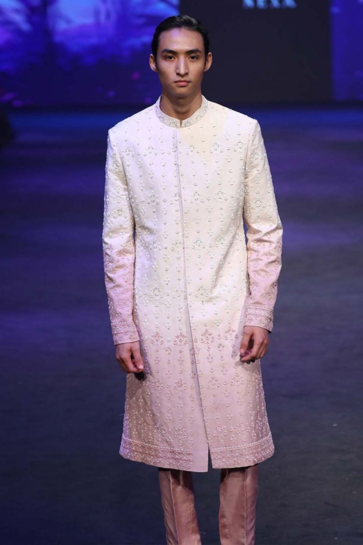 Beige &amp; amaranth pink ombre sherwani set