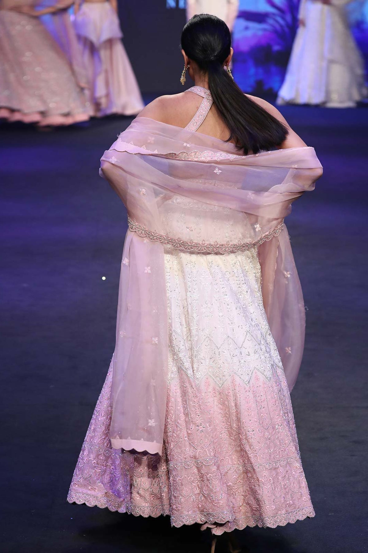 Beige &amp; amaranth pink ombre lehenga set
