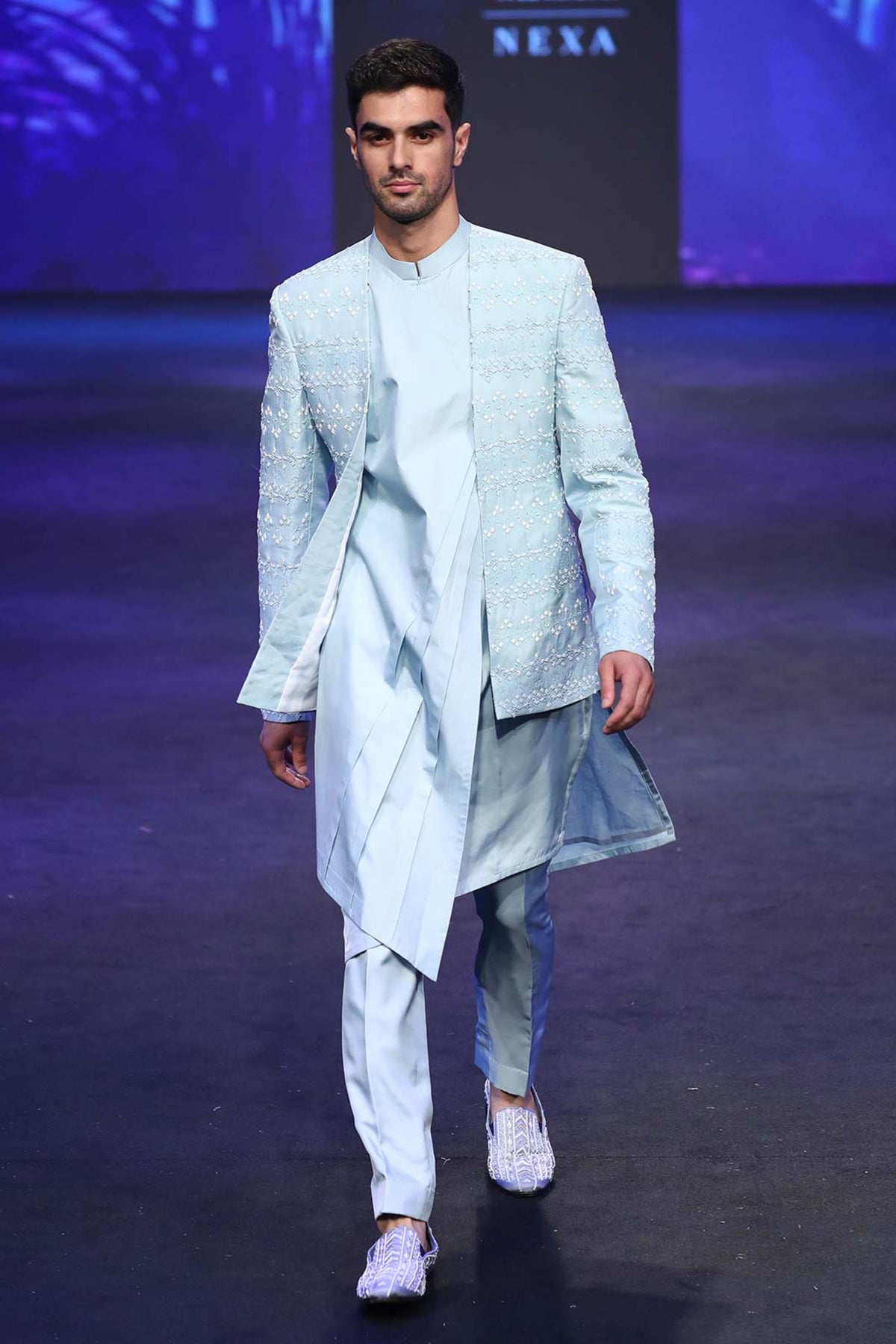 Ice Blue Open Jacket Kurta Set