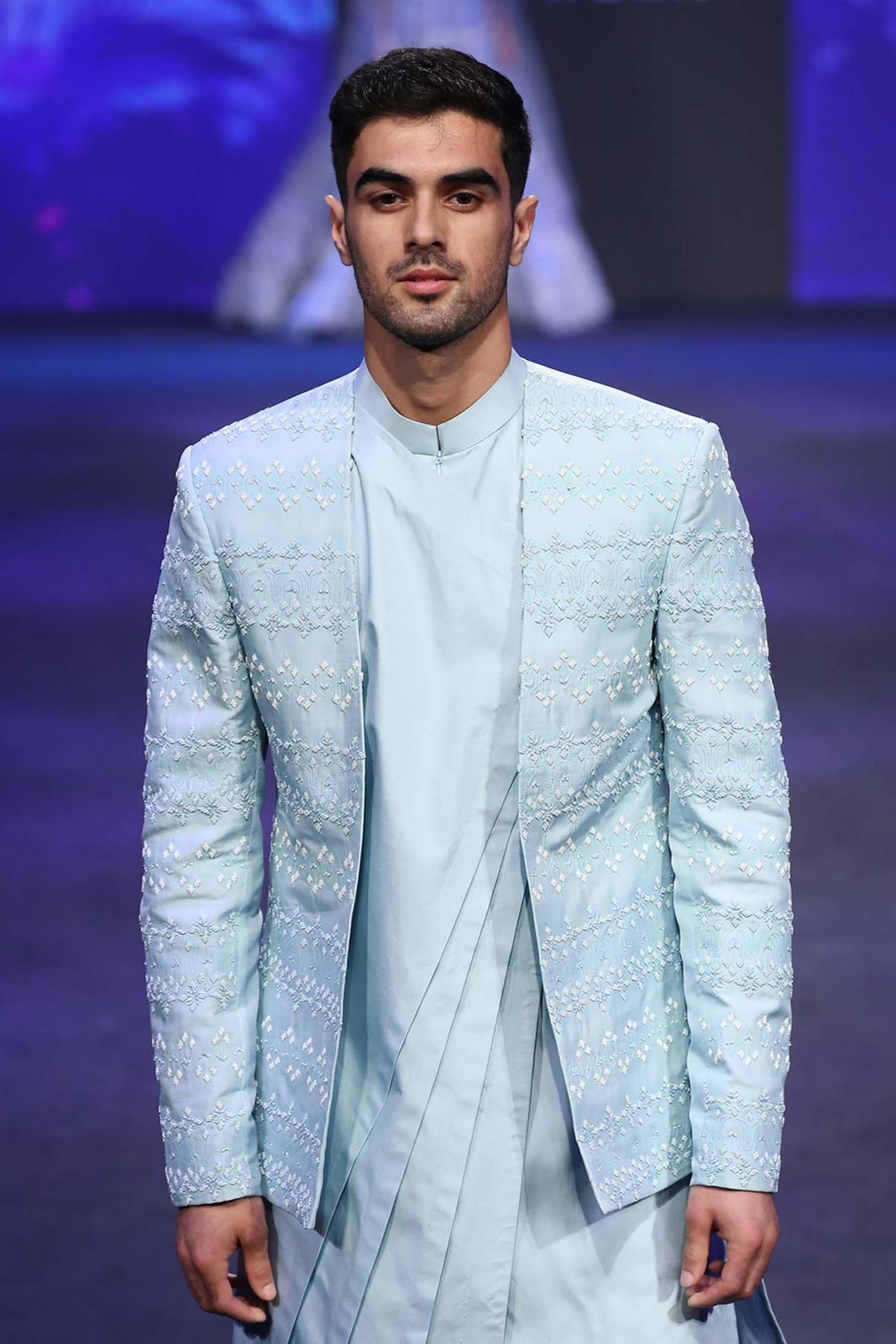 Ice Blue Open Jacket Kurta Set