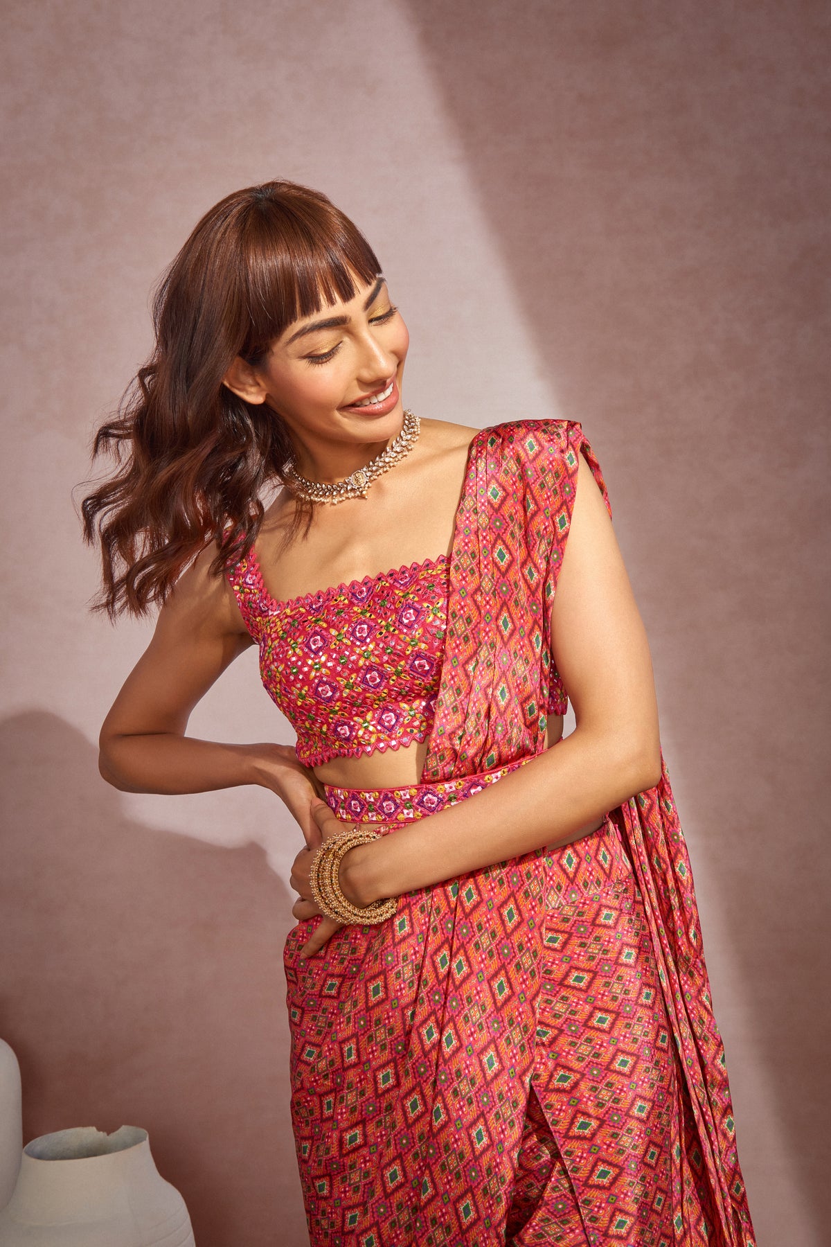 Red Draped Dhoti Saree