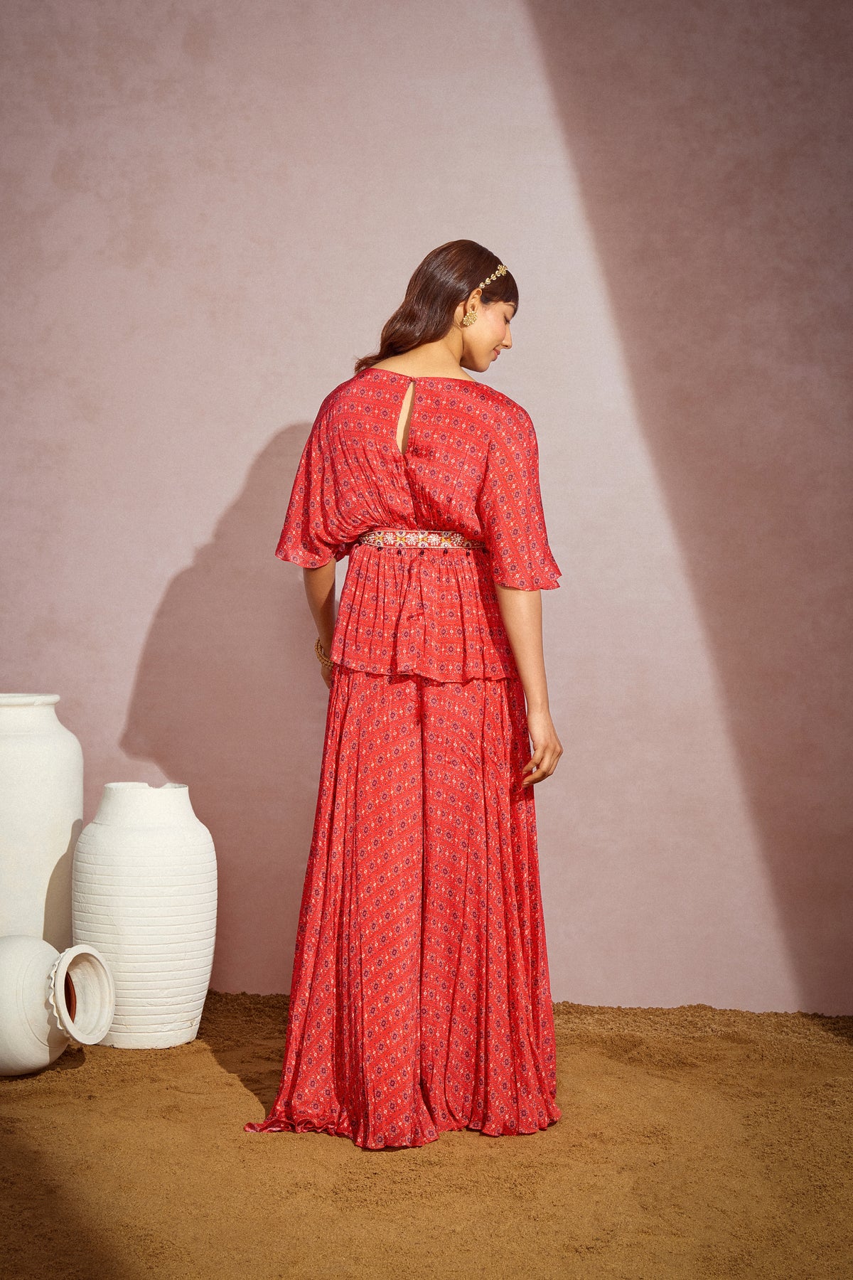 Red Flared Sharara Set