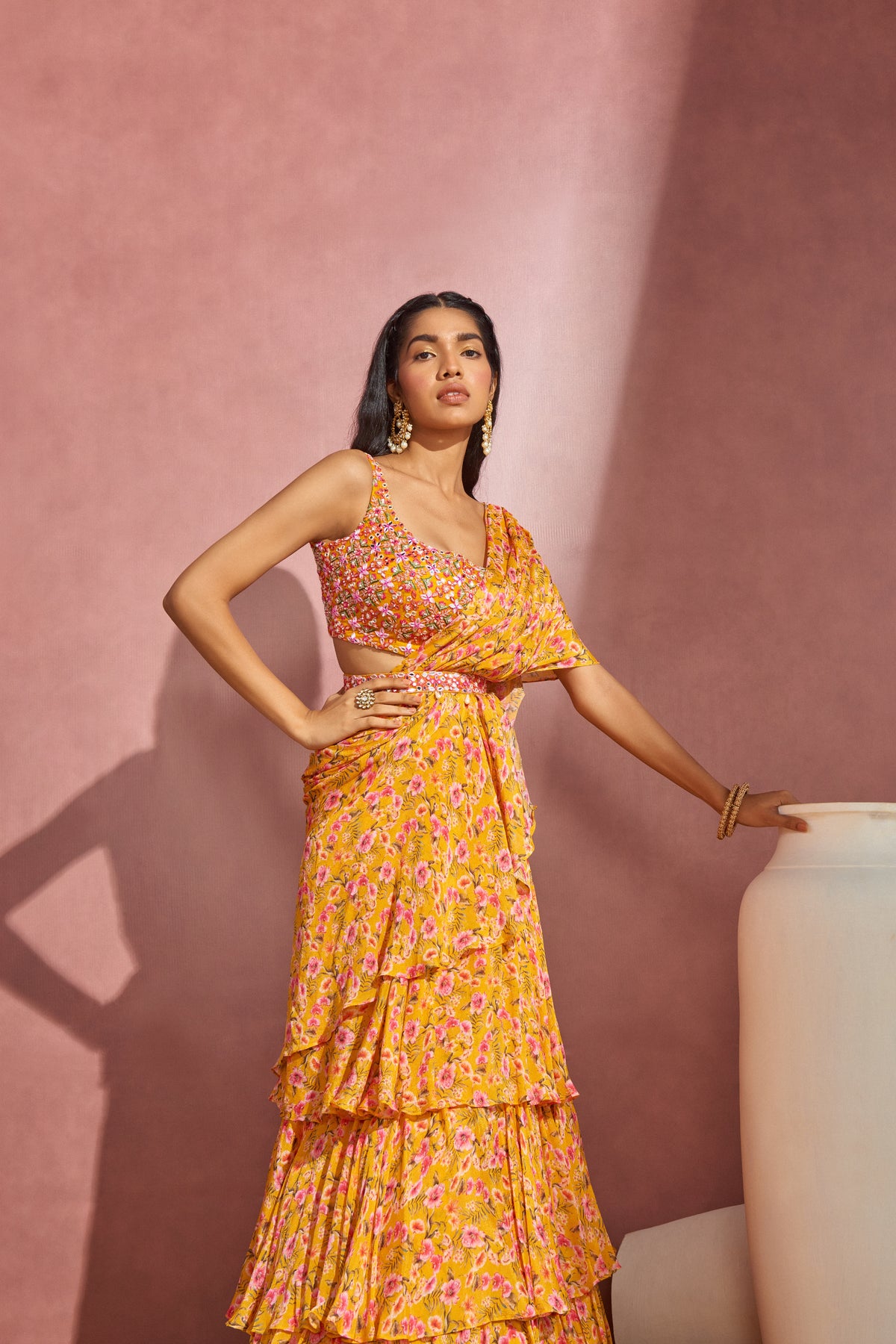 Yellow Daisy Frill Draped Saree