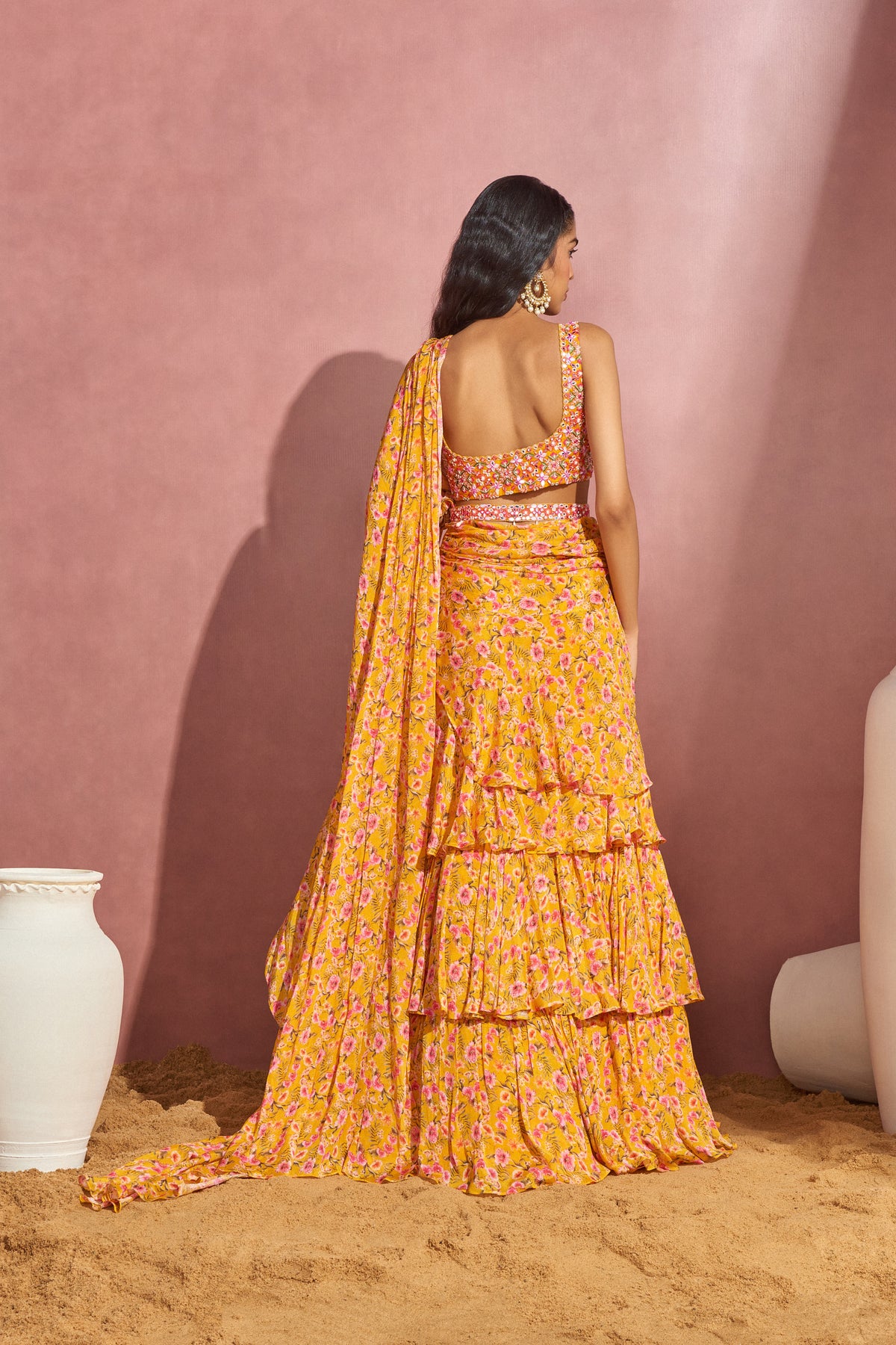 Yellow Daisy Frill Draped Saree