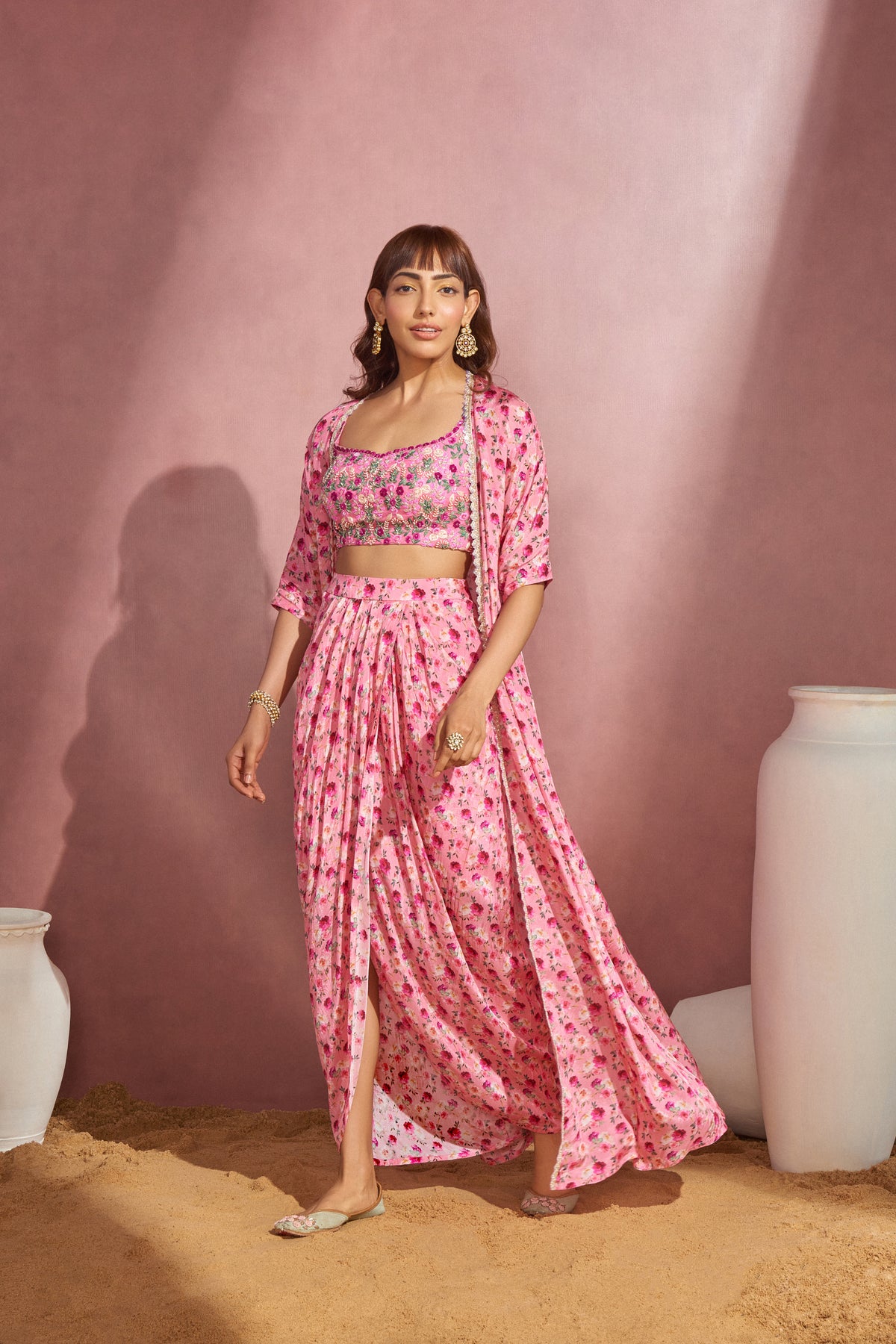 Printed Wrapped Skirt With Cape