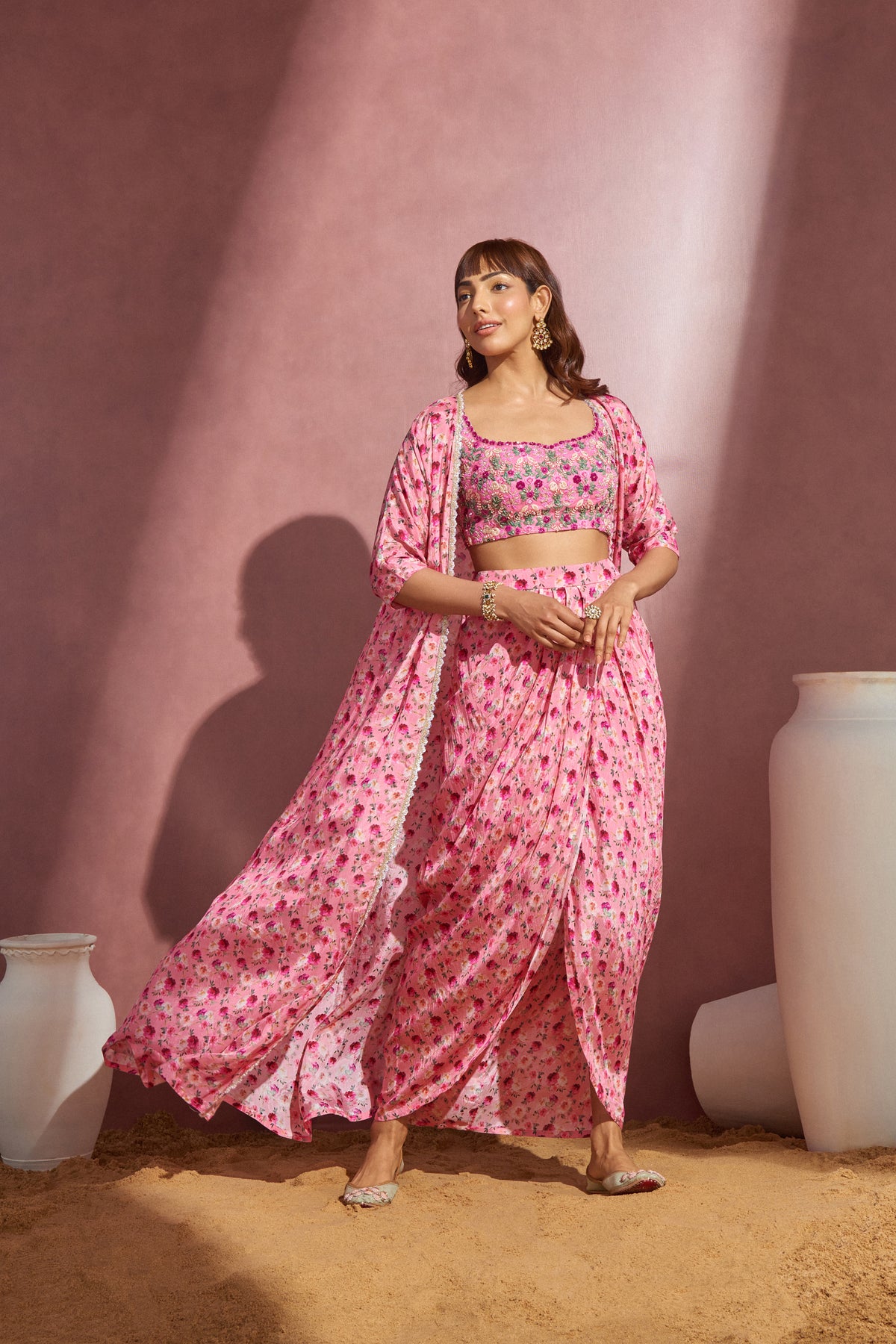 Printed Wrapped Skirt With Cape