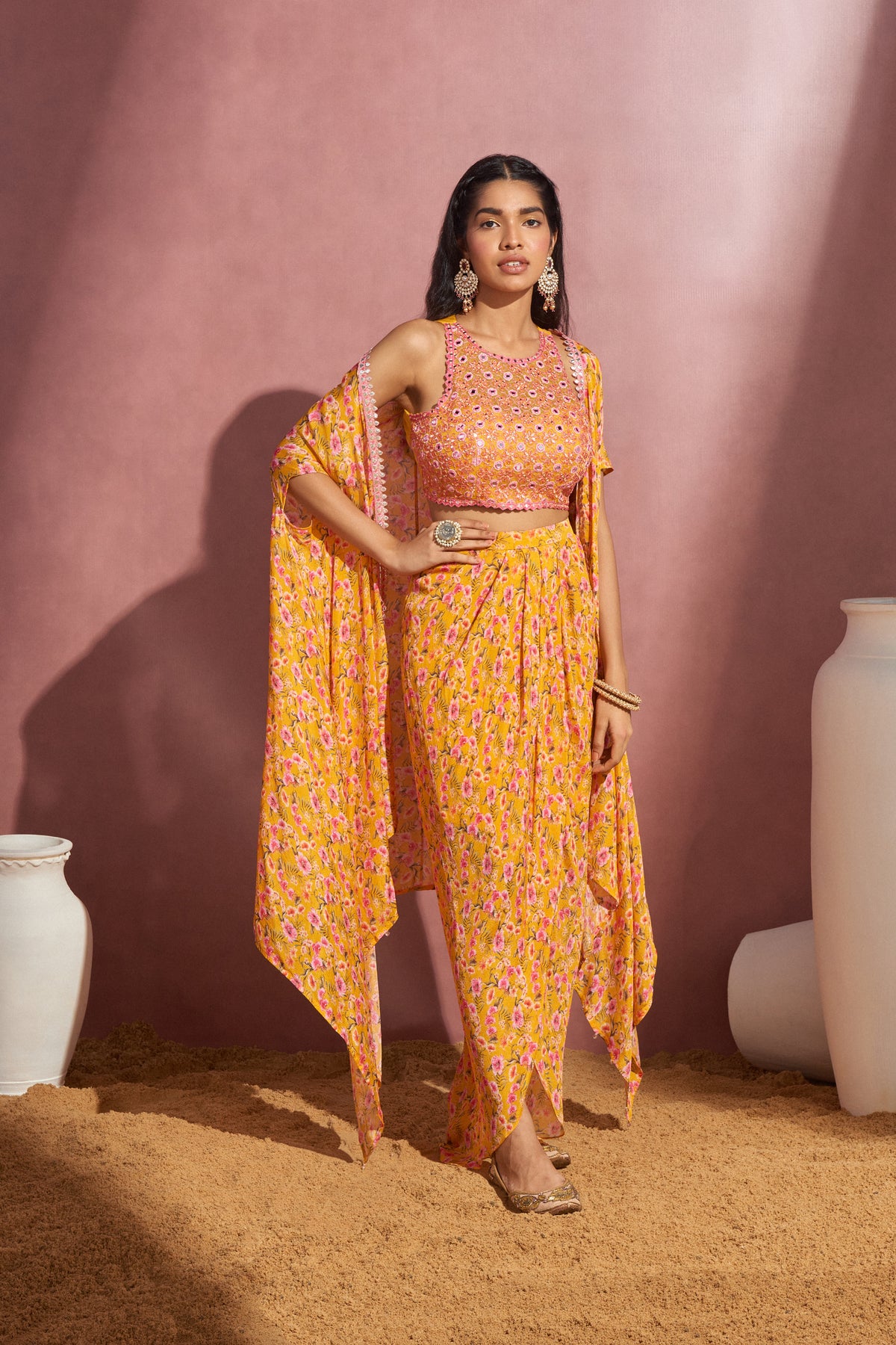 Yellow Wrap Cape Set