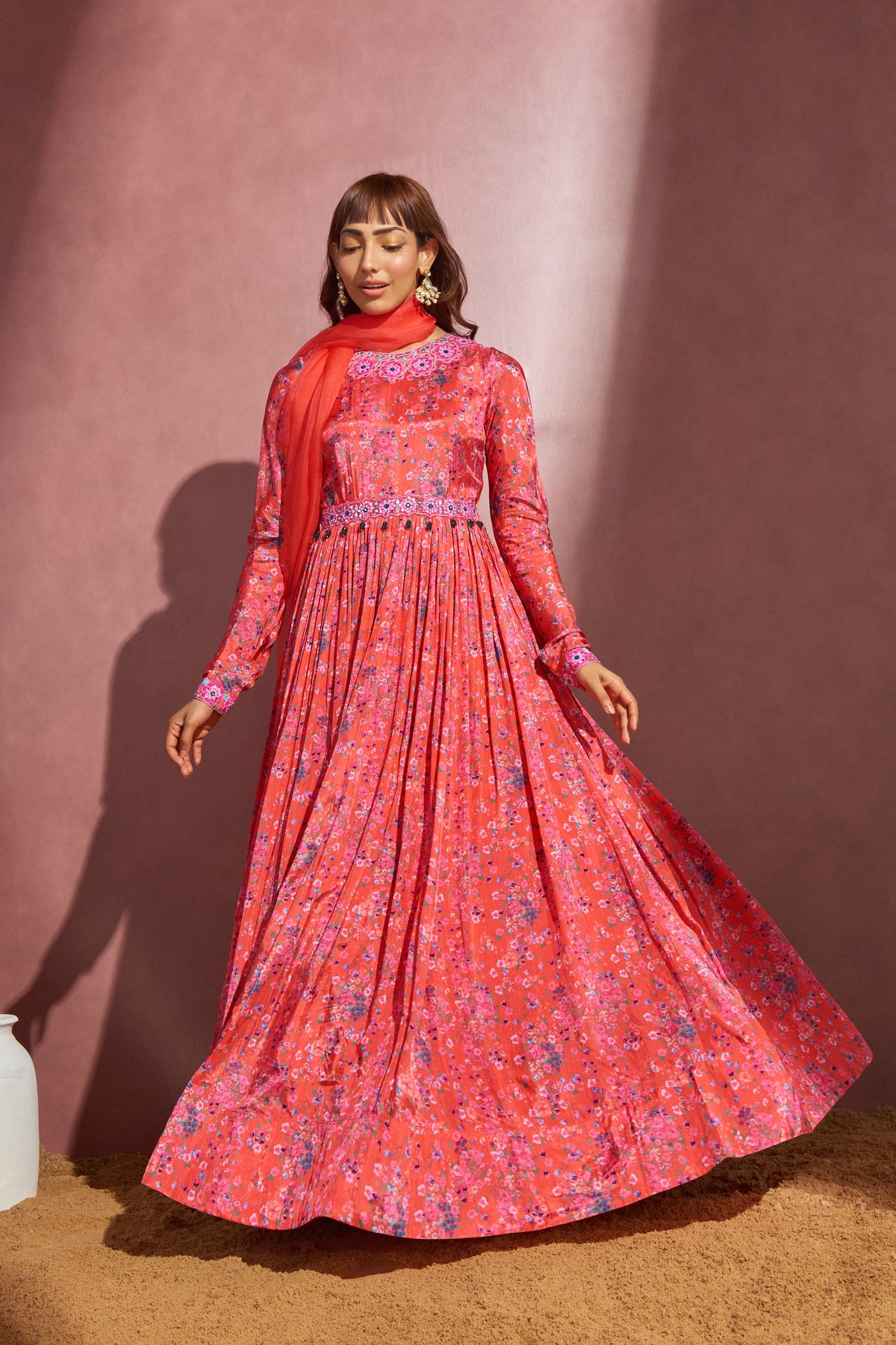 Printed Coral Anarkali