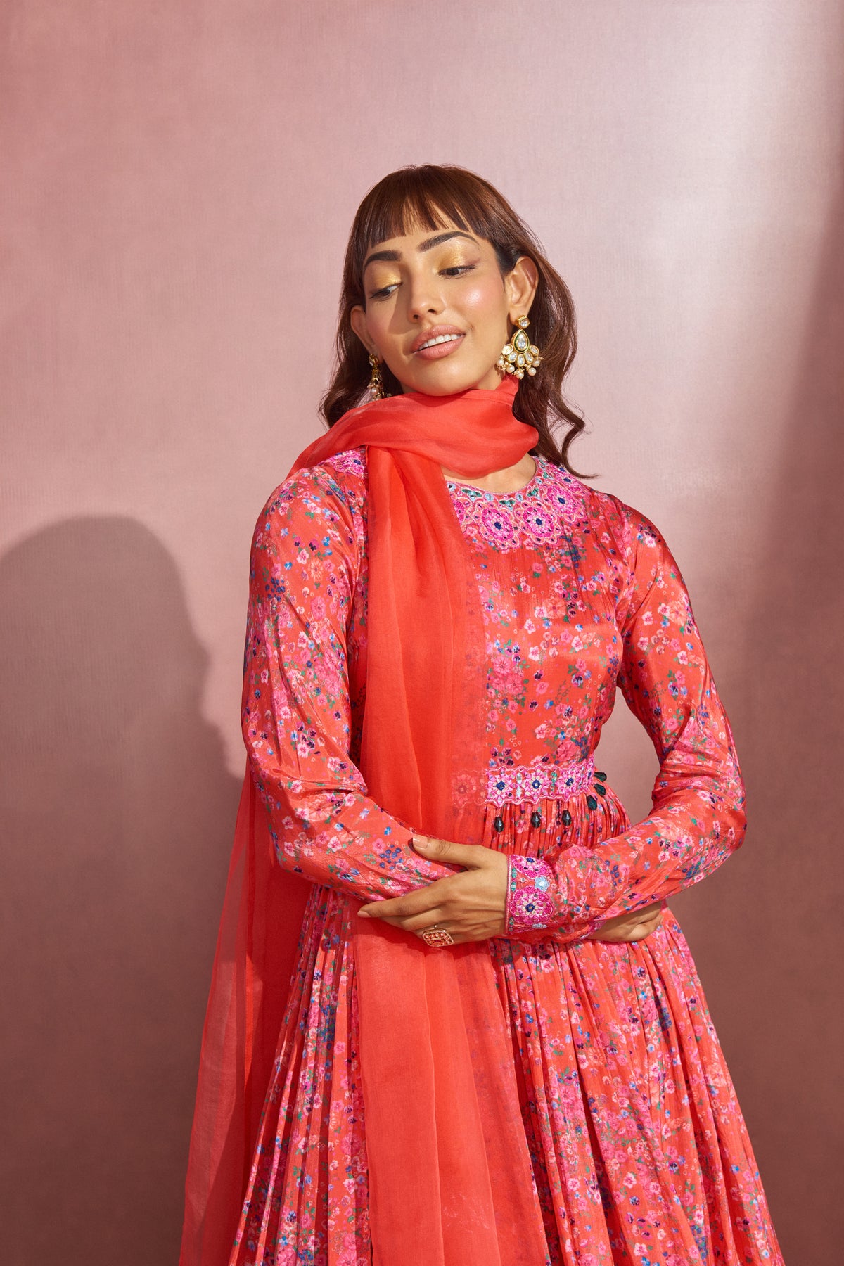 Printed Coral Anarkali